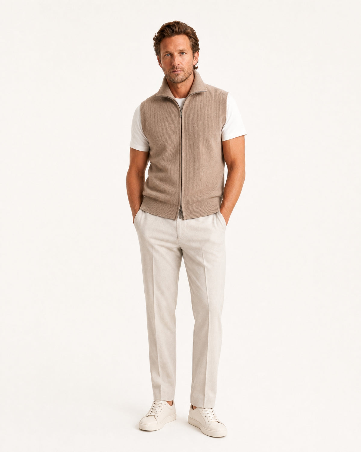 Cashmere Knit Zip Vest Collar
