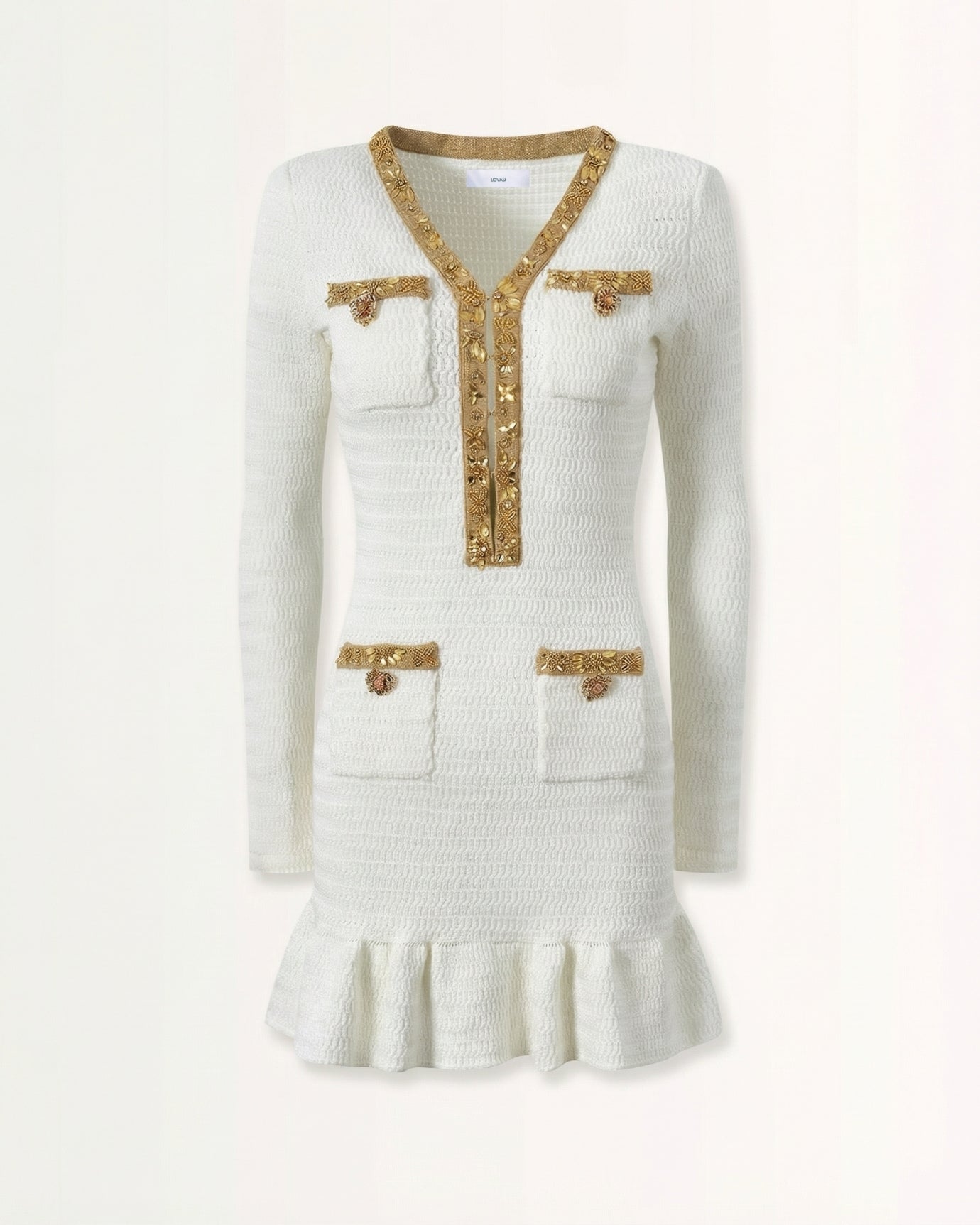 Slim-Fit Beaded Knit Long-Sleeve Dress