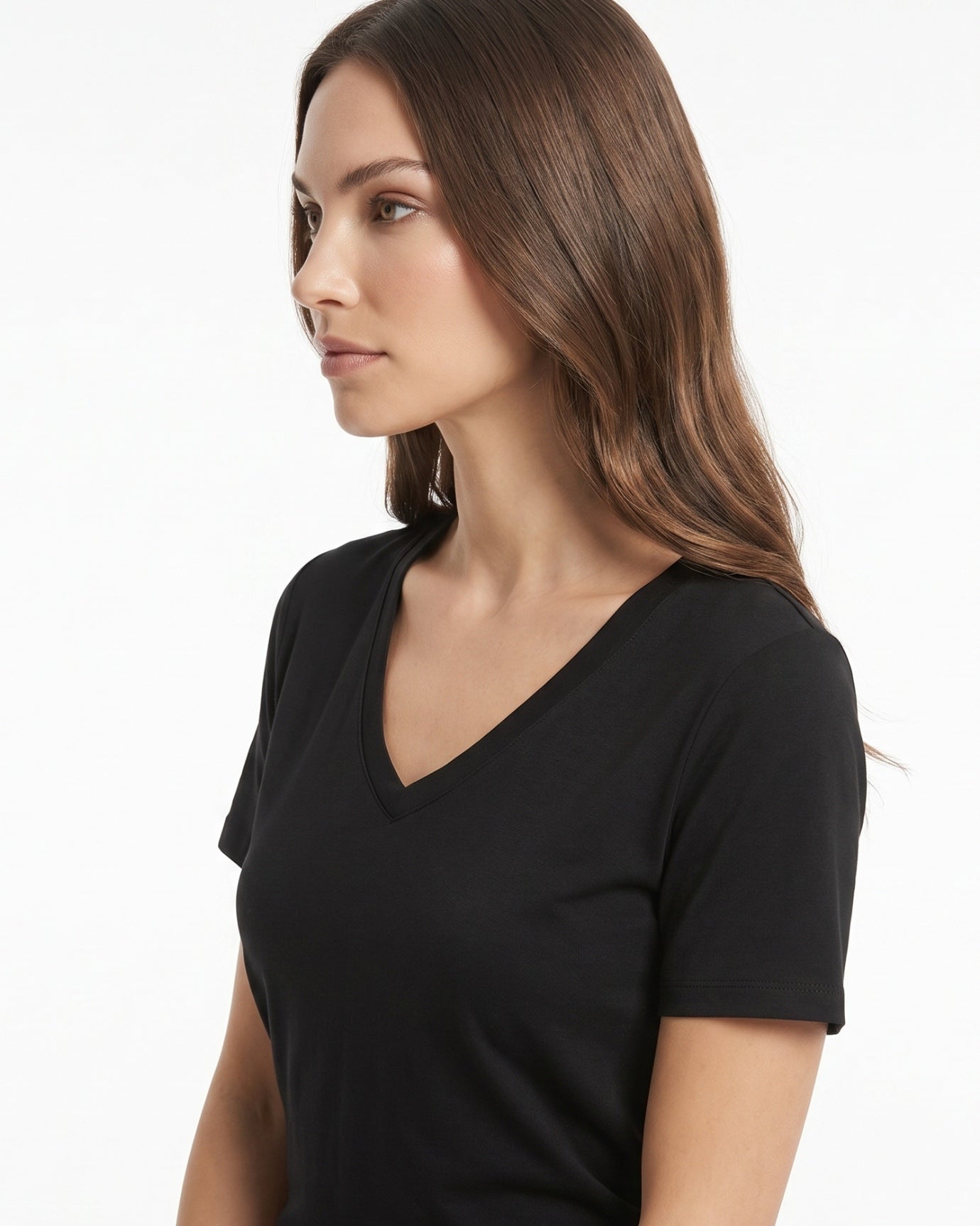 High-end Mercerized Cotton Woman V- Neck T-Shirt