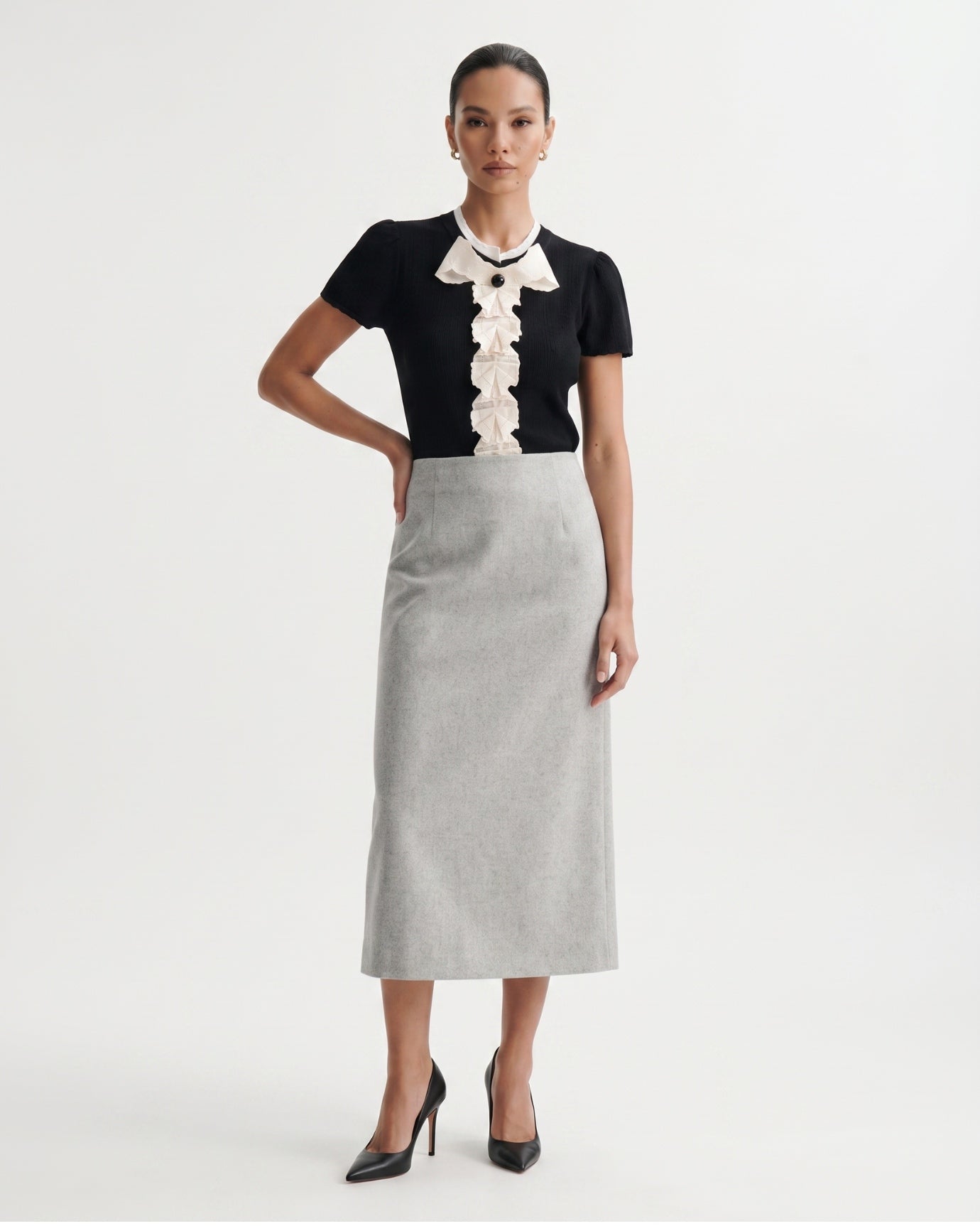 Designer Embroidered Flower Black Top