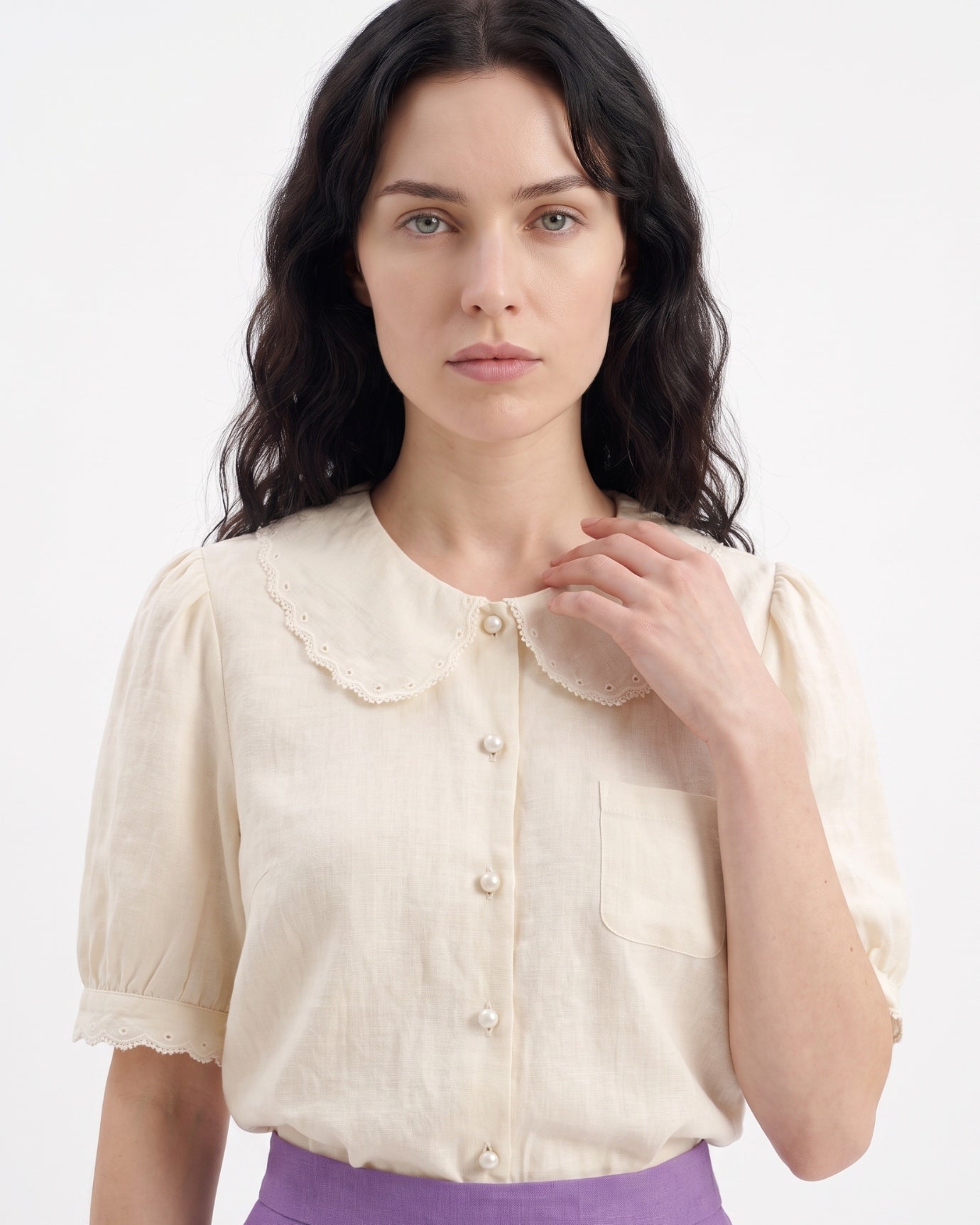 Sweet Lace Trim Embroidery White Top Shirt