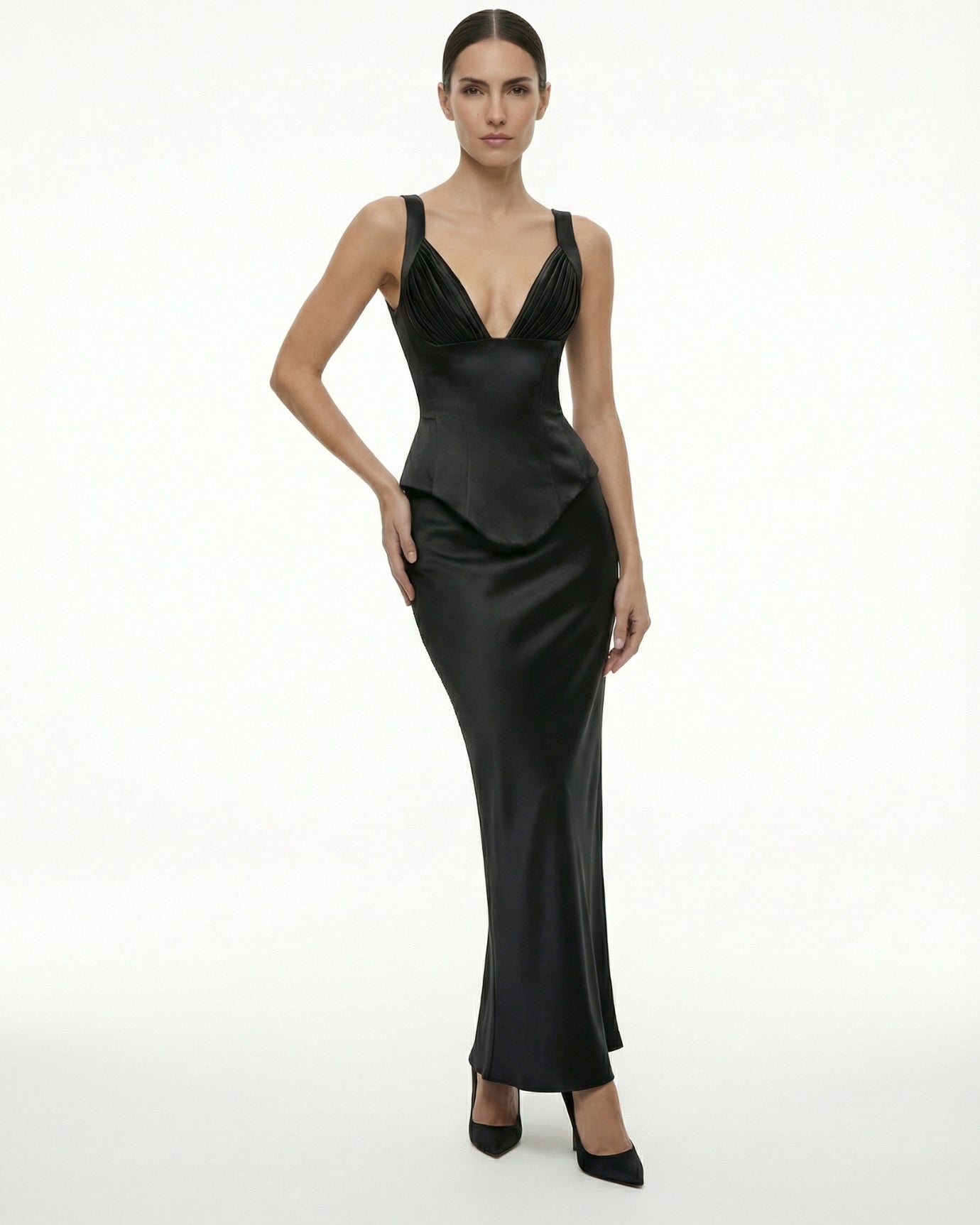 Cira Long Satin Dress Skirt Set