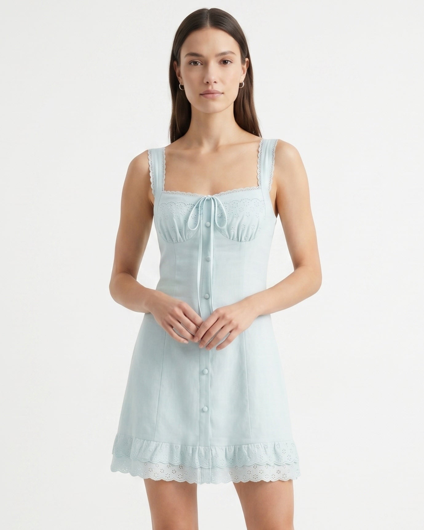 Sweet Lace Tie-Waist Slim-Fit Mini Dress