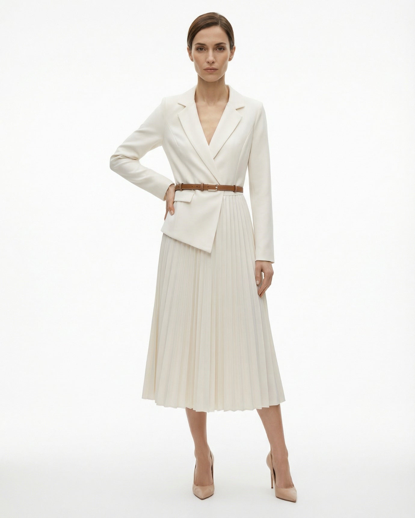 Suit Jacket Waist Set Patchwork Pleated Skirt