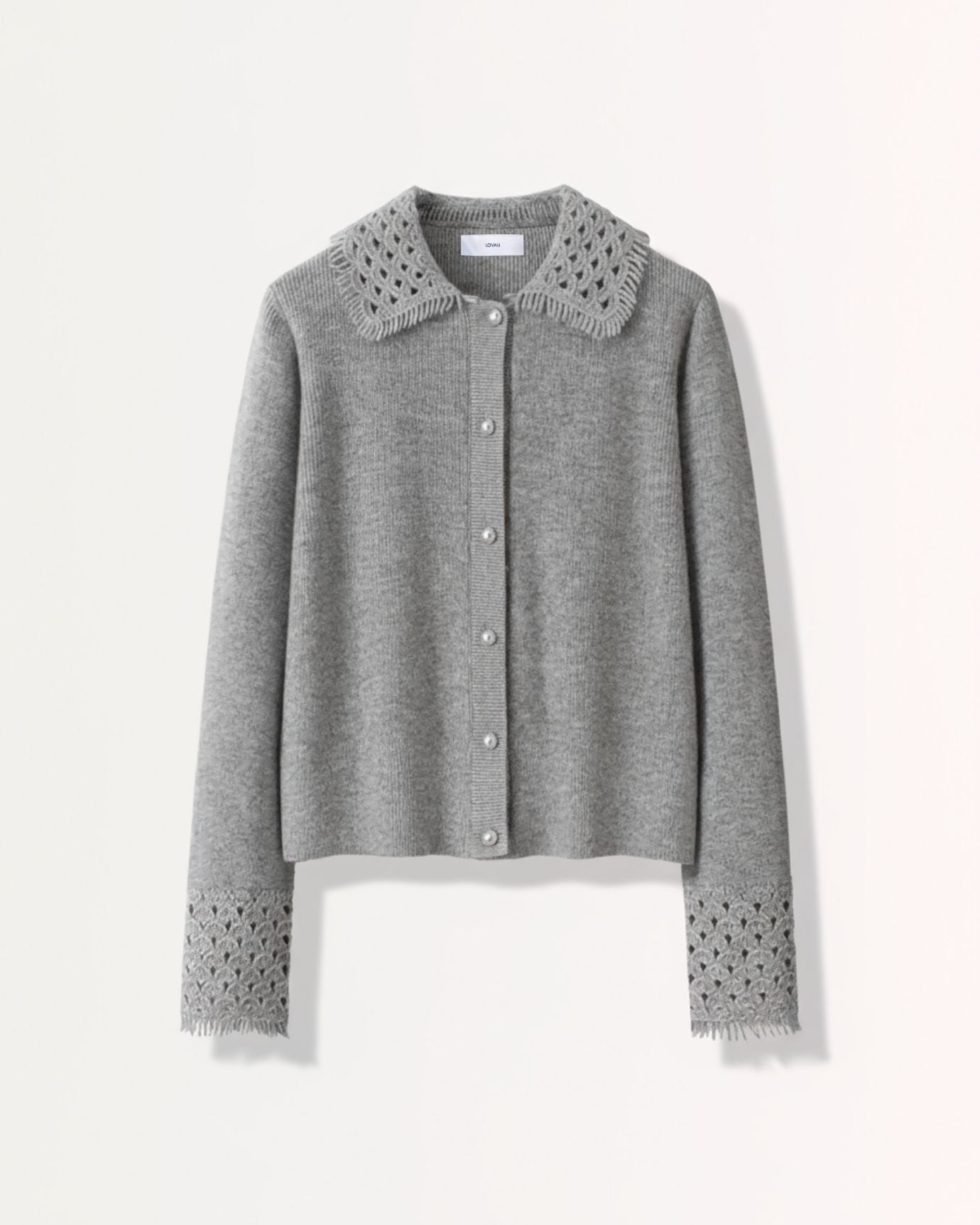 Dina Cashmere Crochet Polo Neck Thickened Cardigan