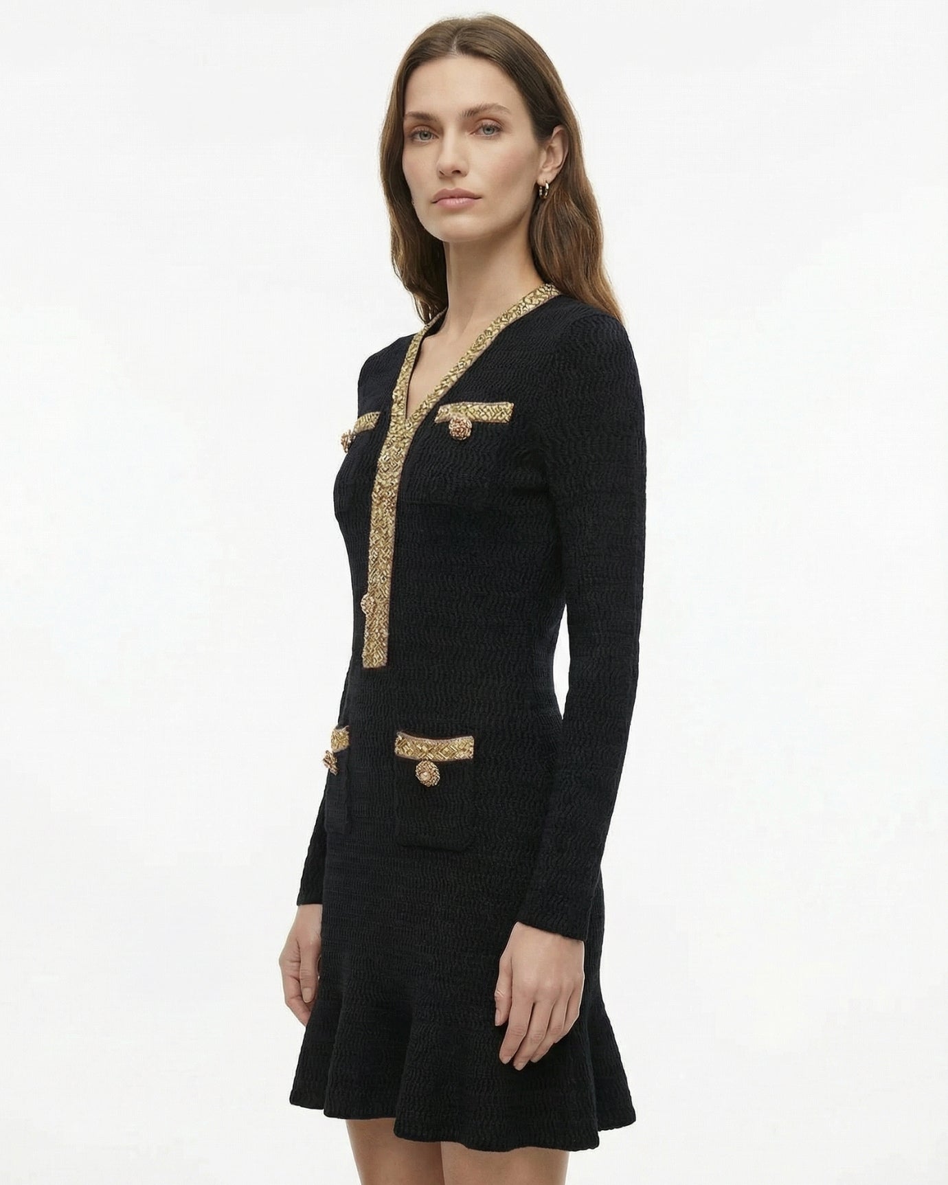 Slim-Fit Beaded Knit Long-Sleeve Dress