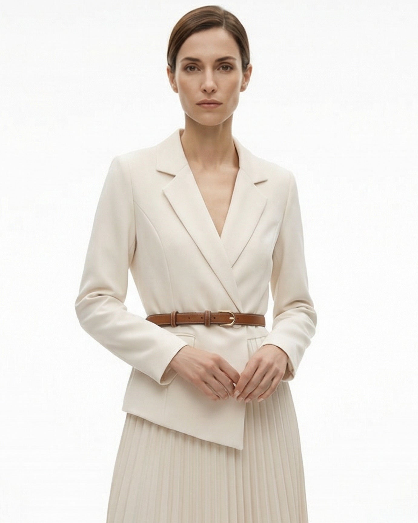 Suit Jacket Waist Set Patchwork Pleated Skirt