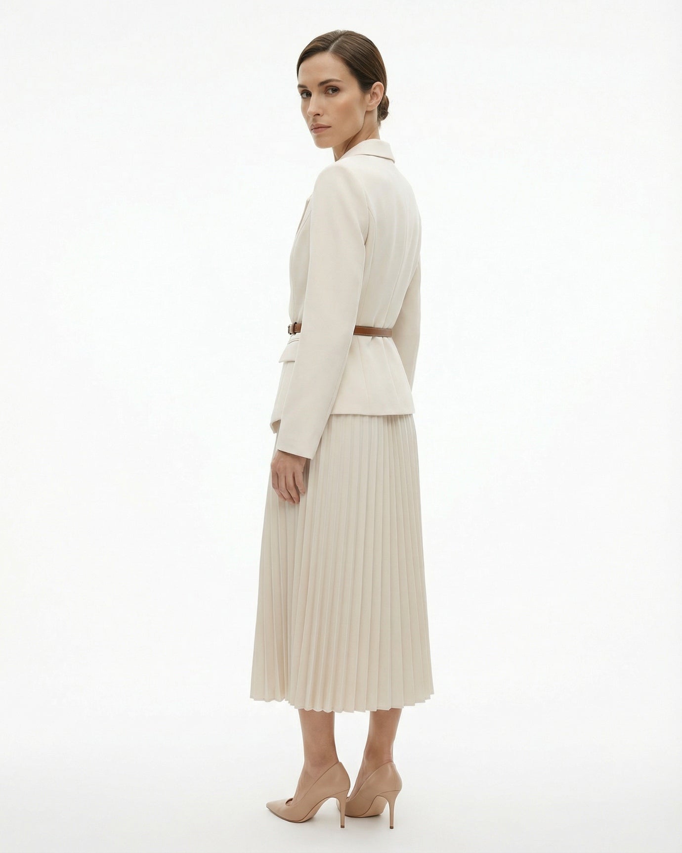 Suit Jacket Waist Set Patchwork Pleated Skirt