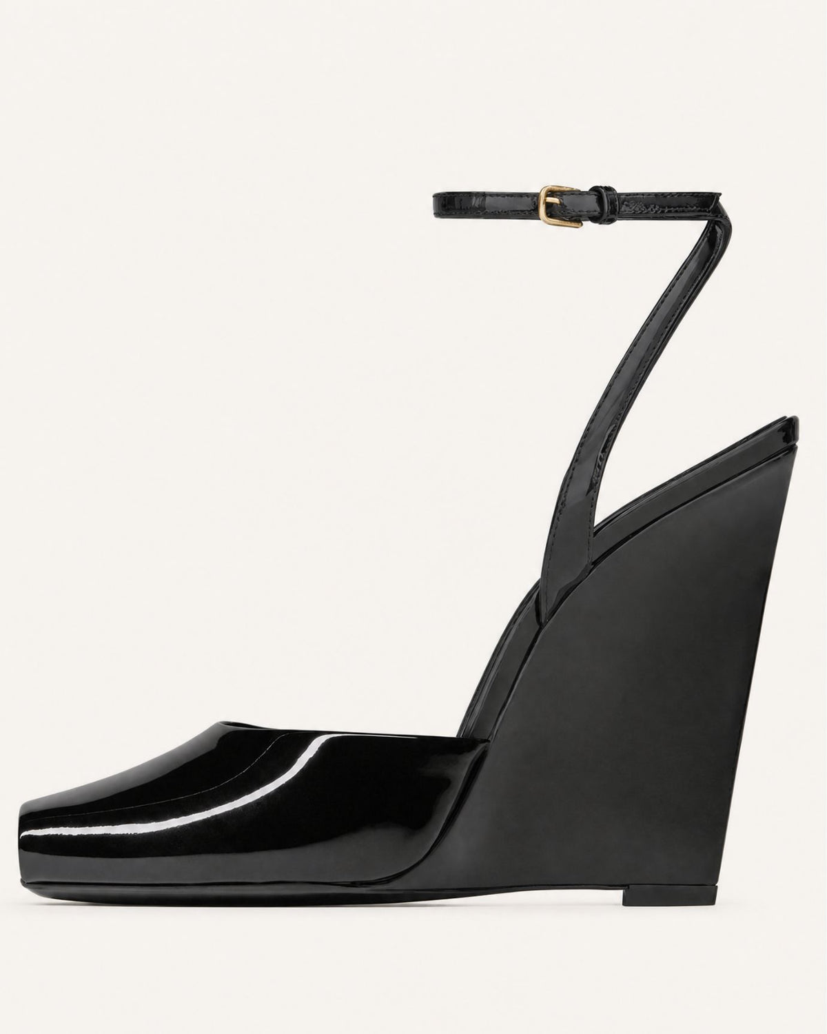 Lovau Strappy Patent Leather Peep-Toe Wedges