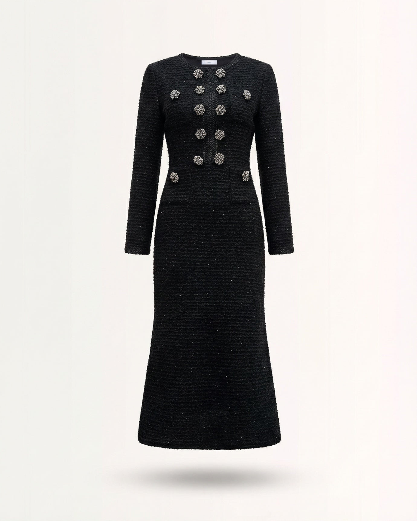 Limited Edition Retro Knit Dress with Metal Diamond Buttons