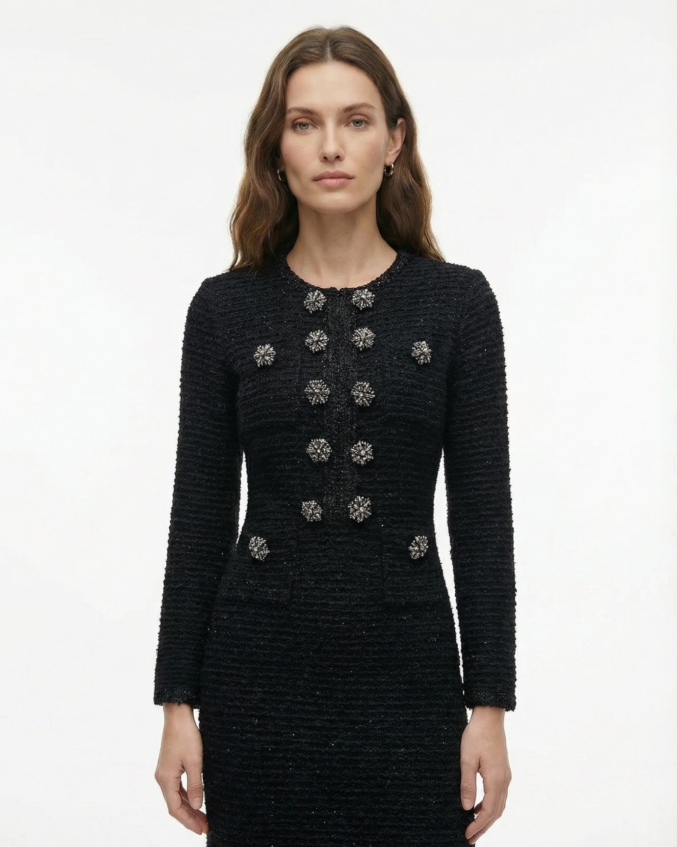 Limited Edition Retro Knit Dress with Metal Diamond Buttons