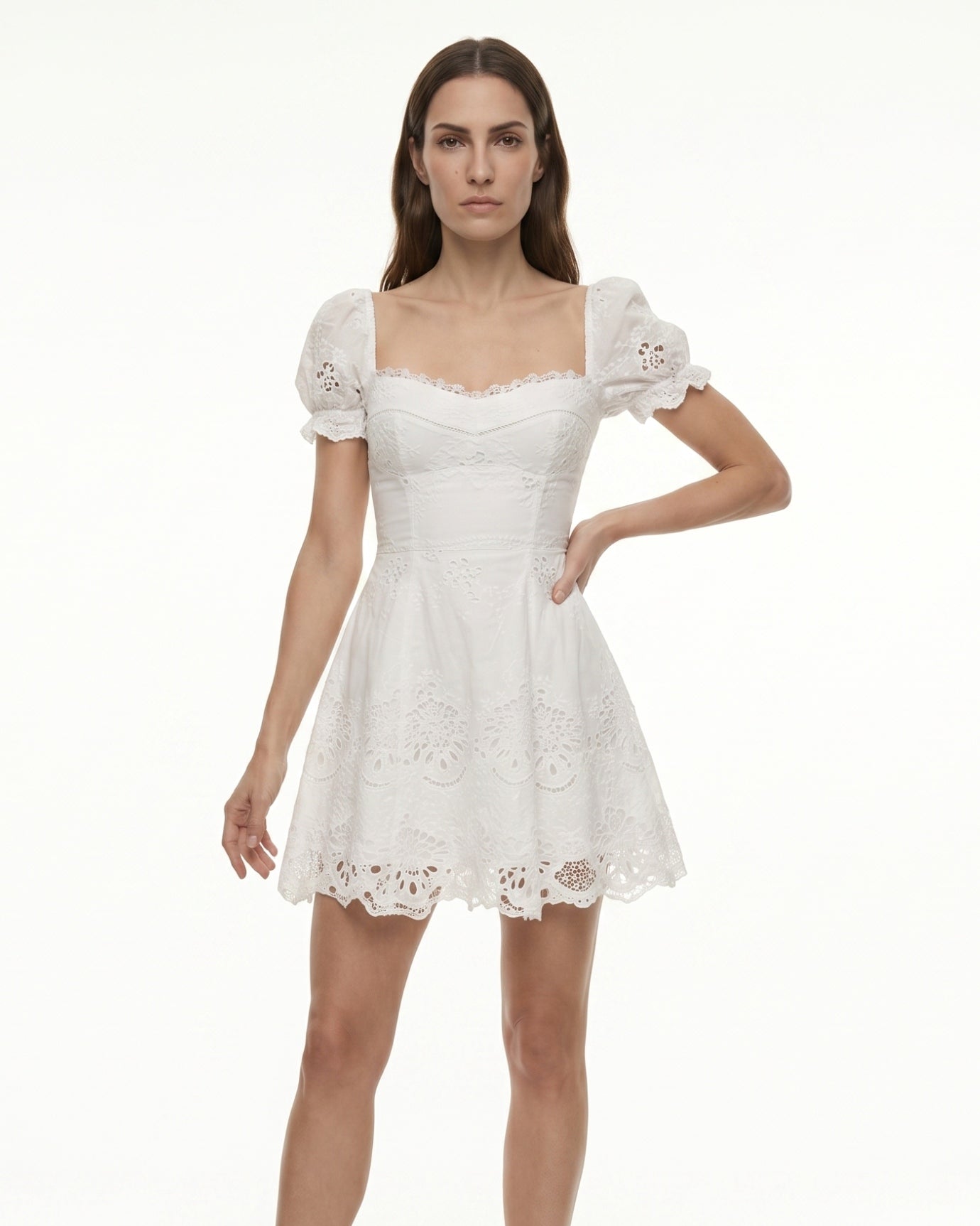 Cira White Hollow-Out Lace Dress