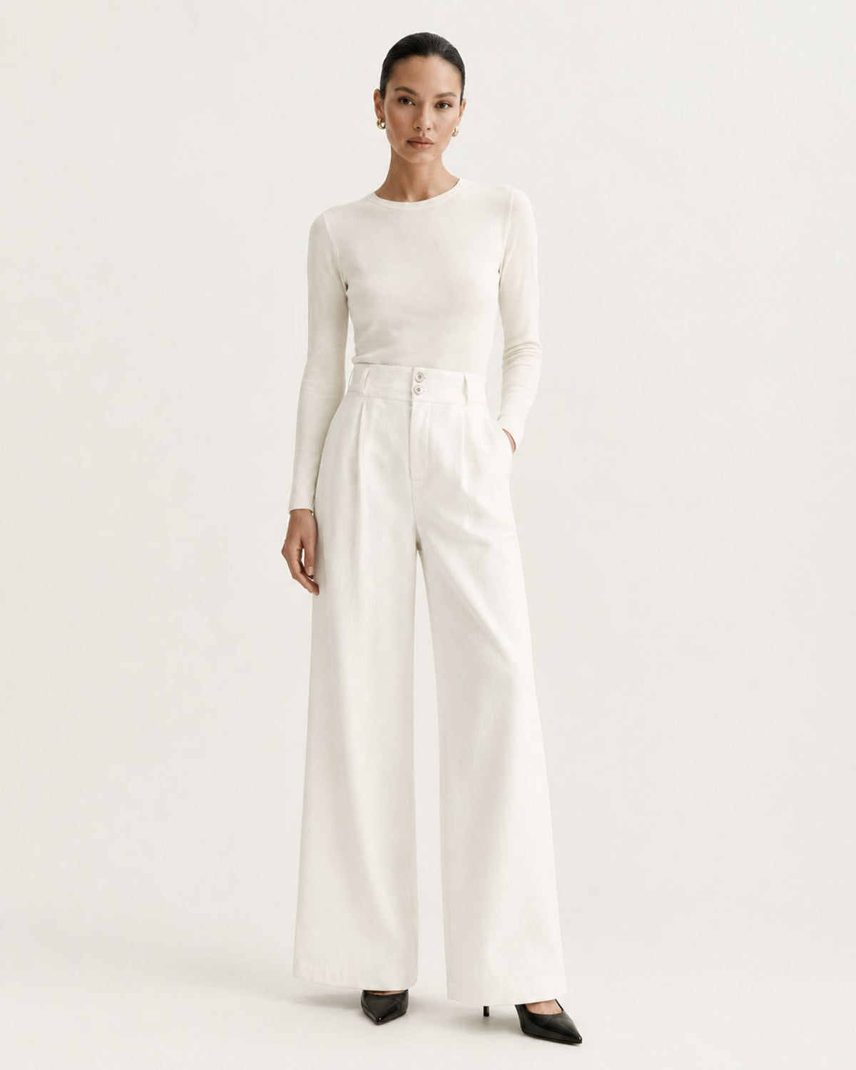 Drapey High-Waisted Wool Wide-Leg Woman Trousers