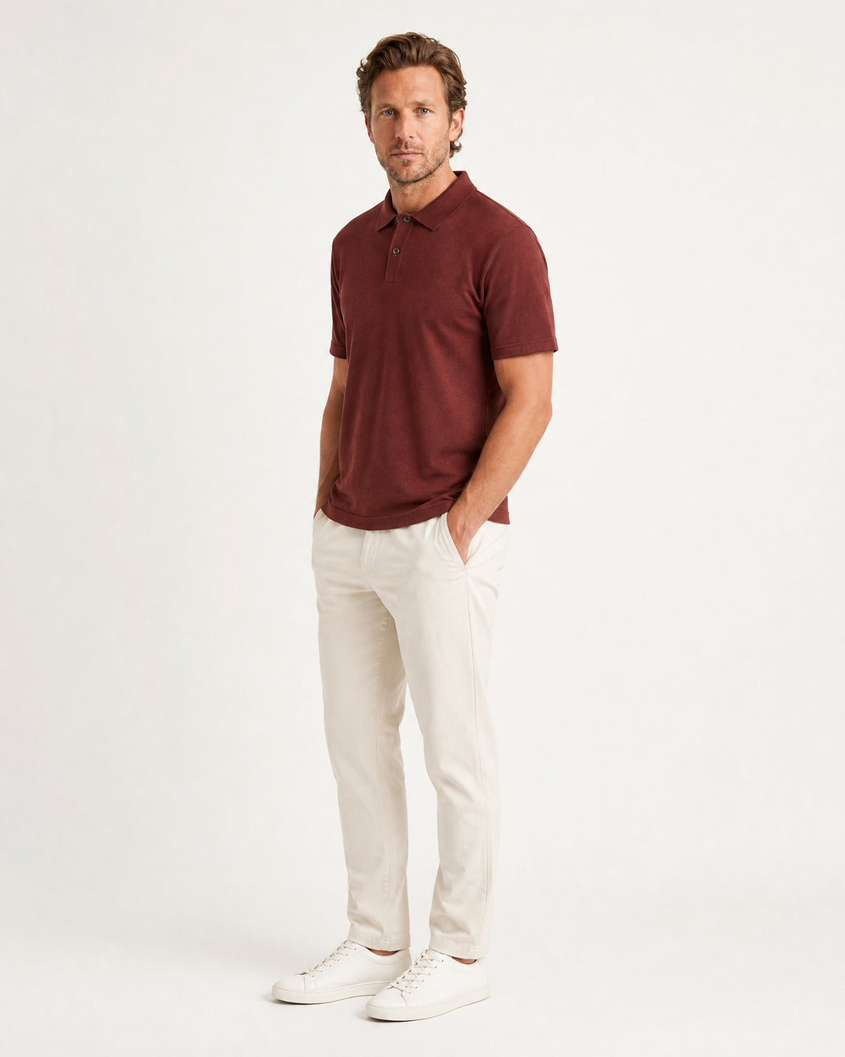 Short-Sleeve Merino Wool Collared Knit Polo