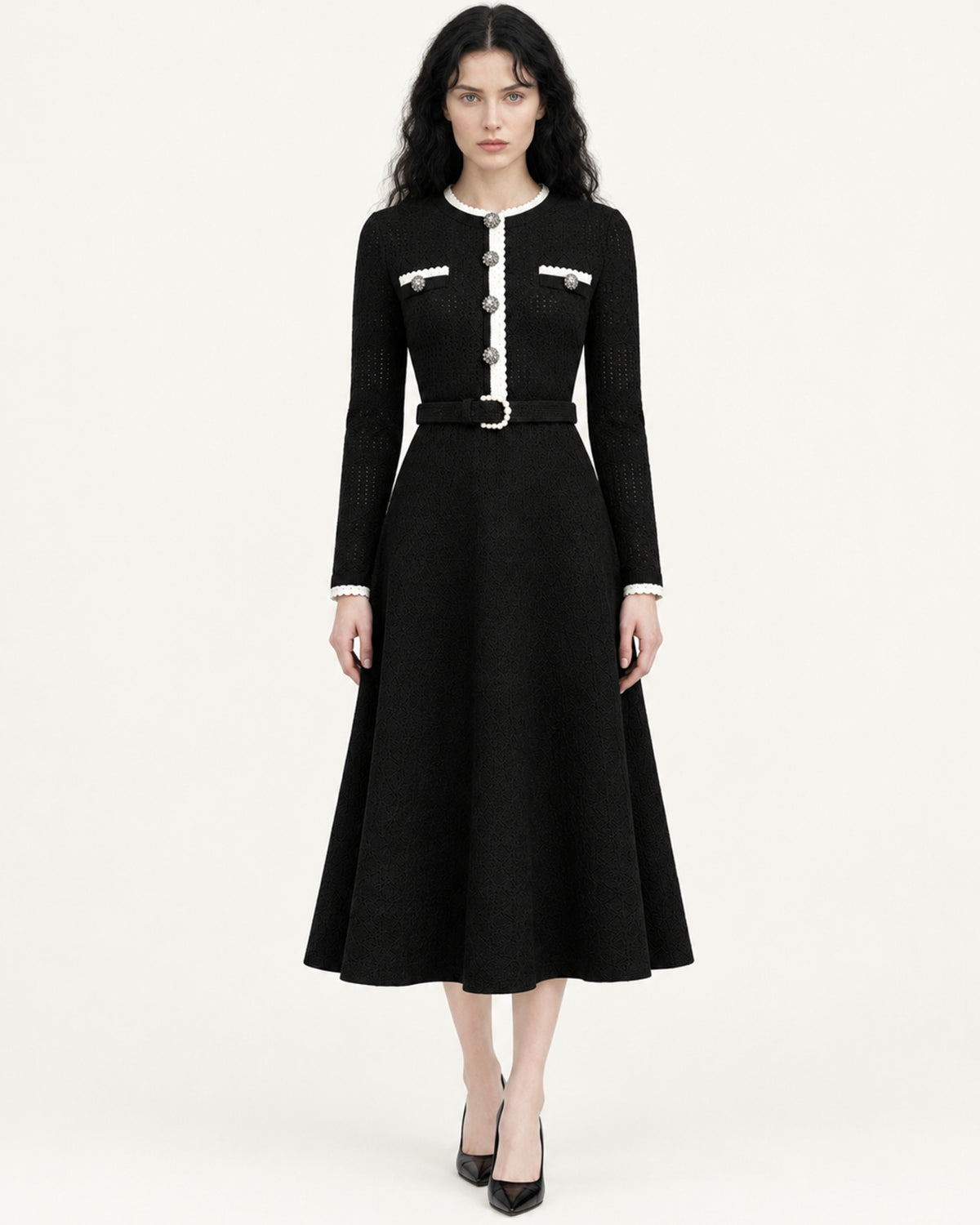 Celia Long-Sleeve Belted Cutout Dress