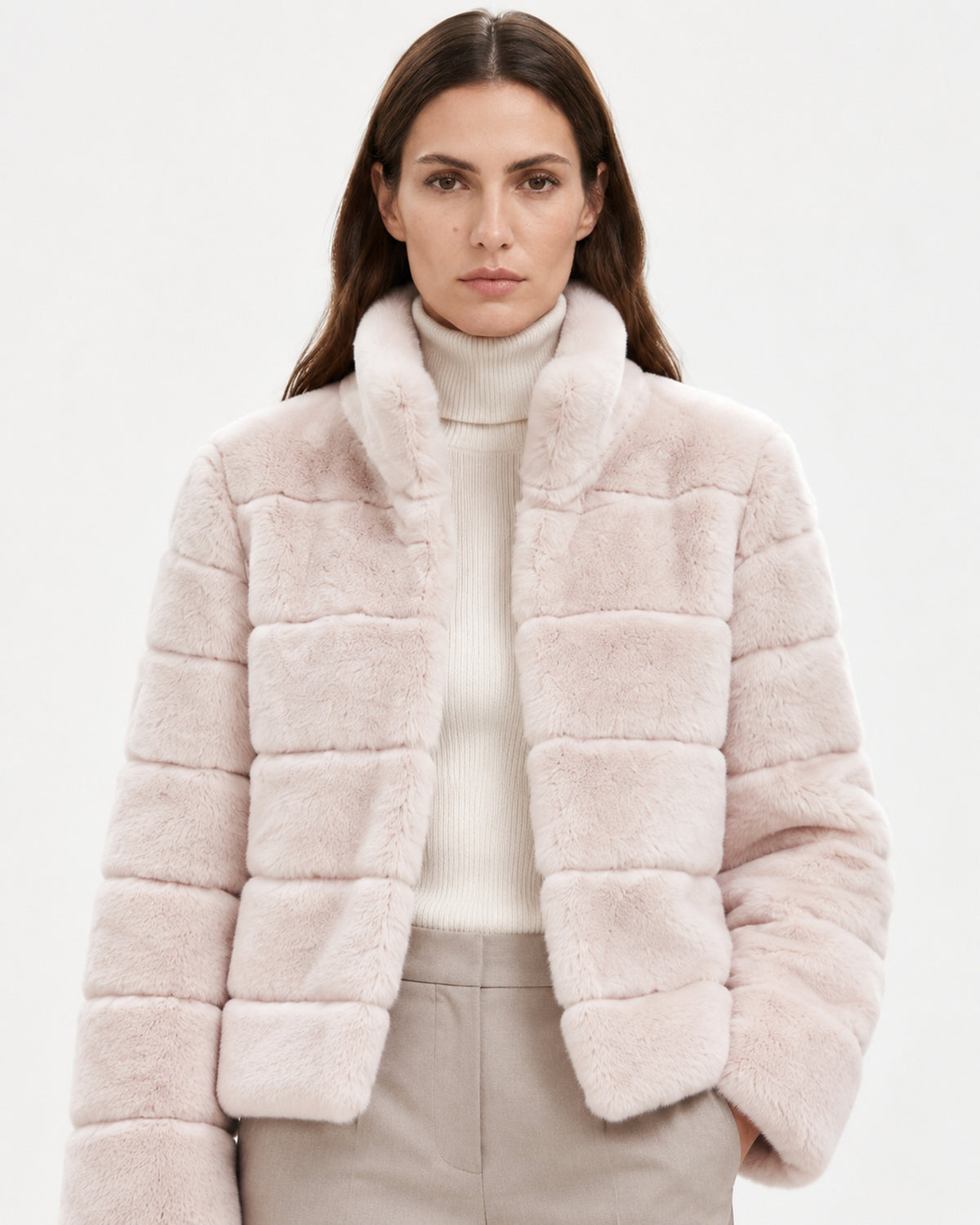 Rihanna Stand Collar Short Rex Rabbit Fur Jacket