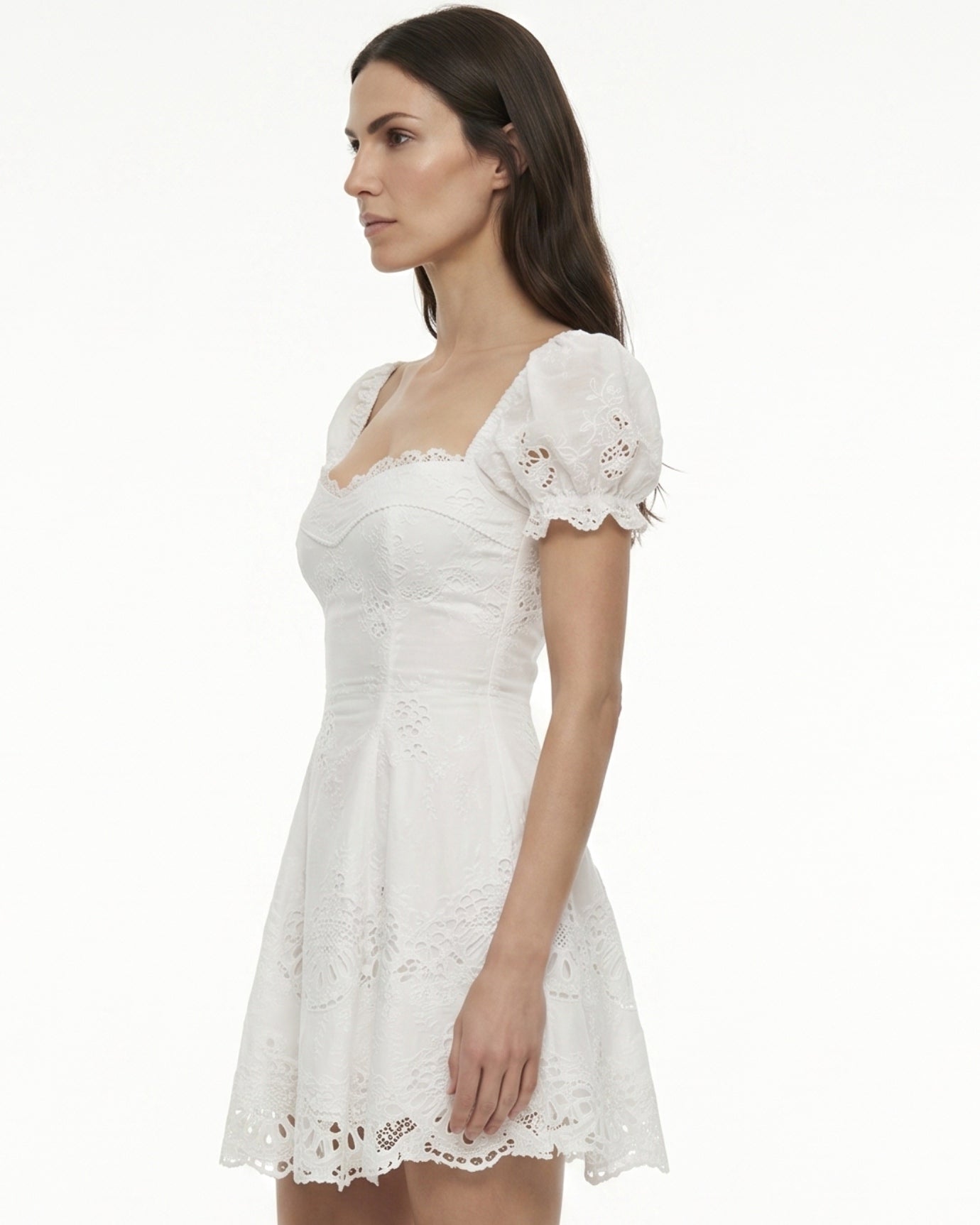 Cira White Hollow-Out Lace Dress