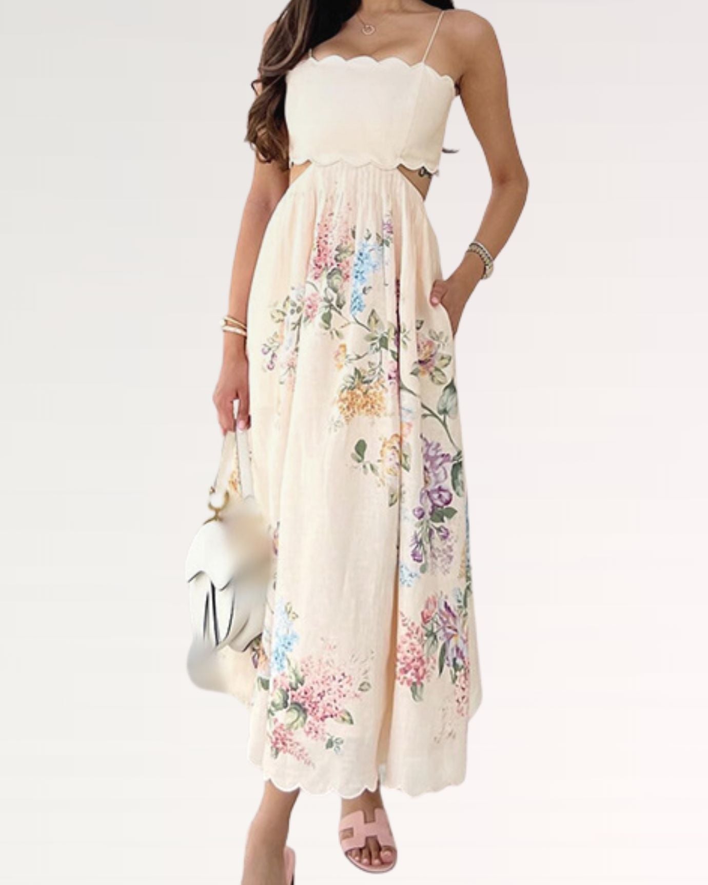 Cream sling hollow dress