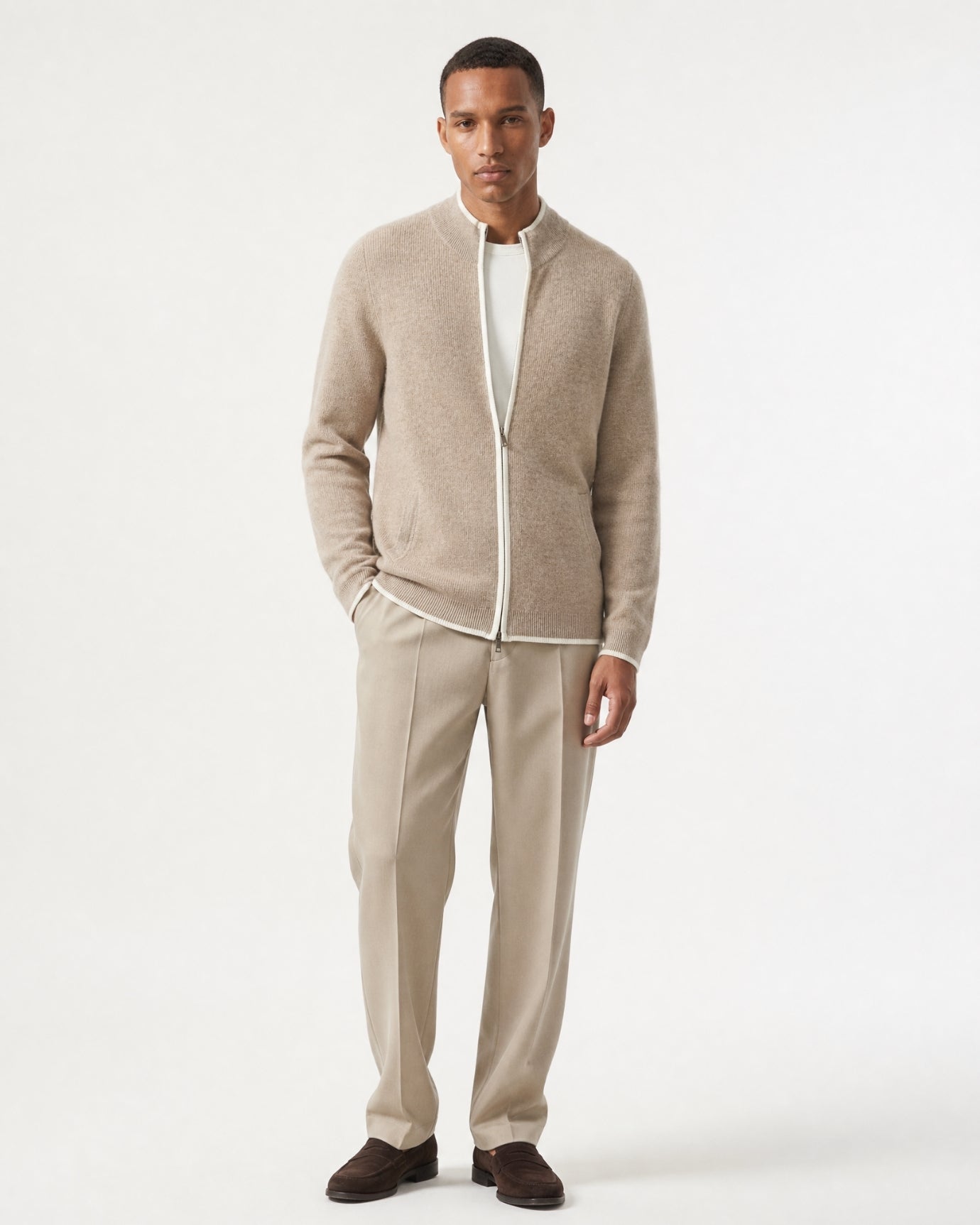 London Cashmere Full-Zip Cardigan Jacket