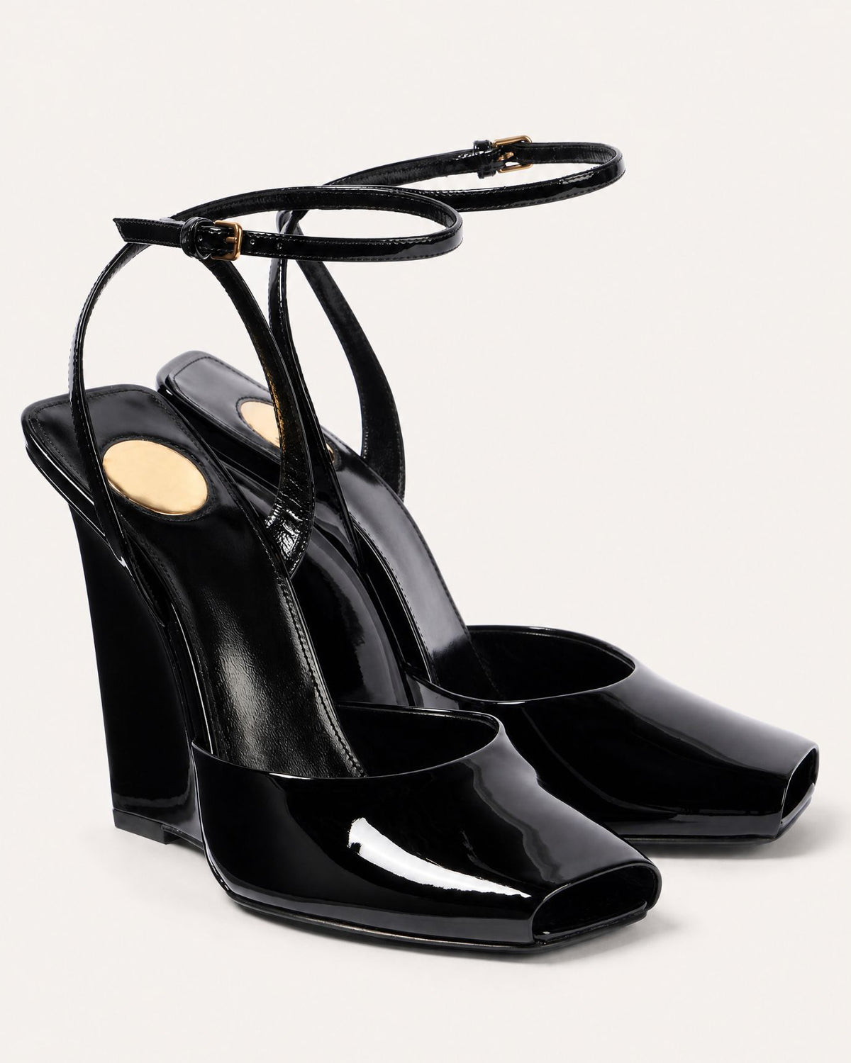 Lovau Strappy Patent Leather Peep-Toe Wedges