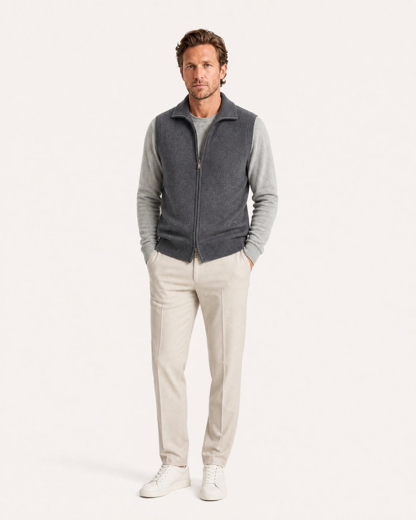 Cashmere Knit Zip Vest Collar