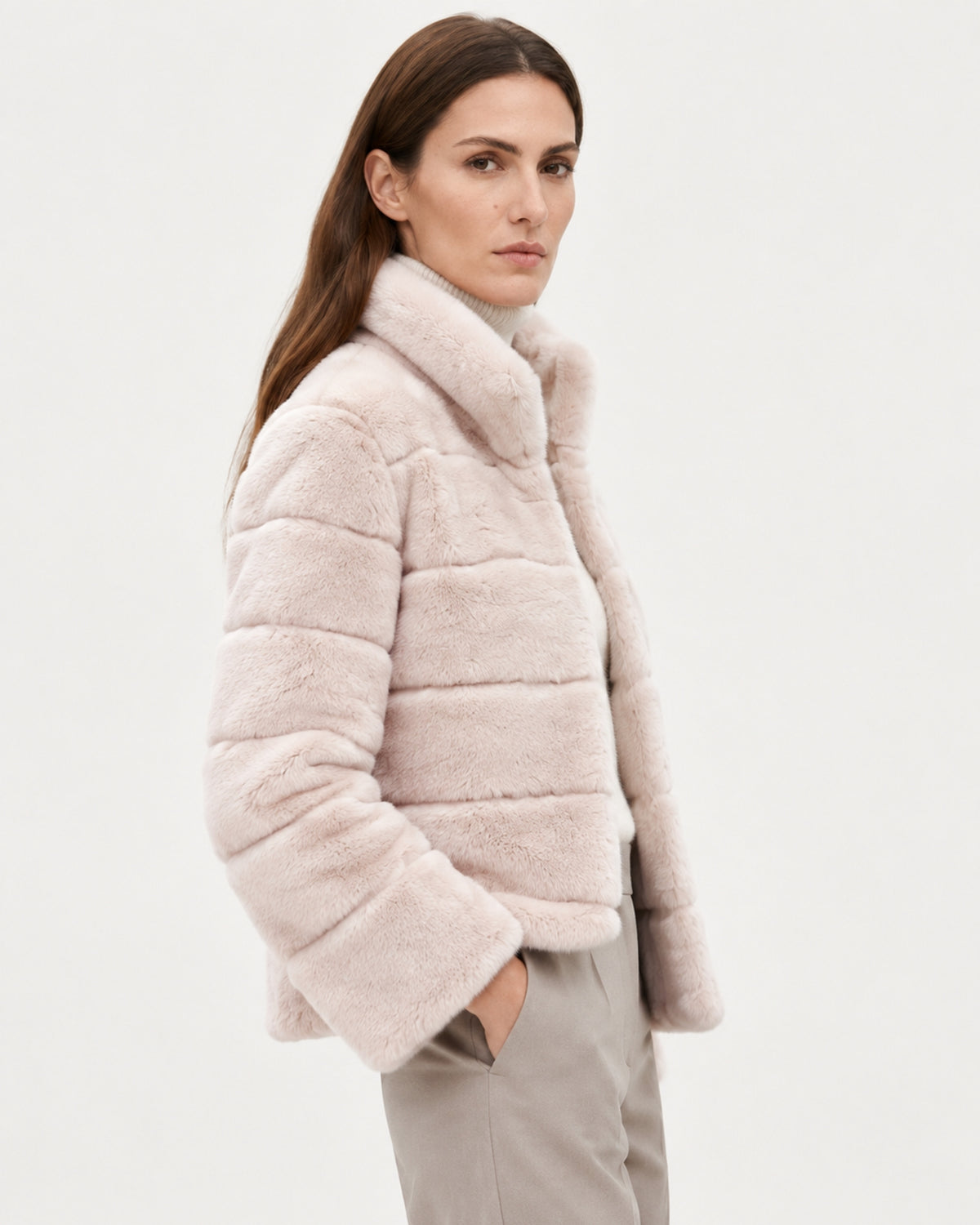 Rihanna Stand Collar Short Rex Rabbit Fur Jacket