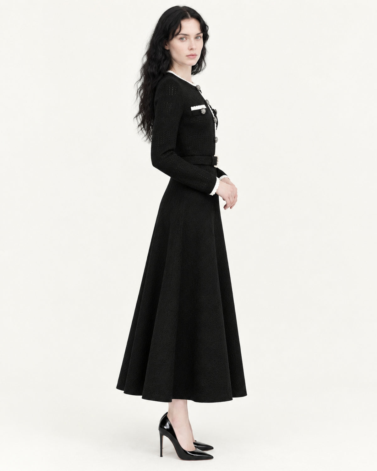 Celia Long-Sleeve Belted Cutout Dress