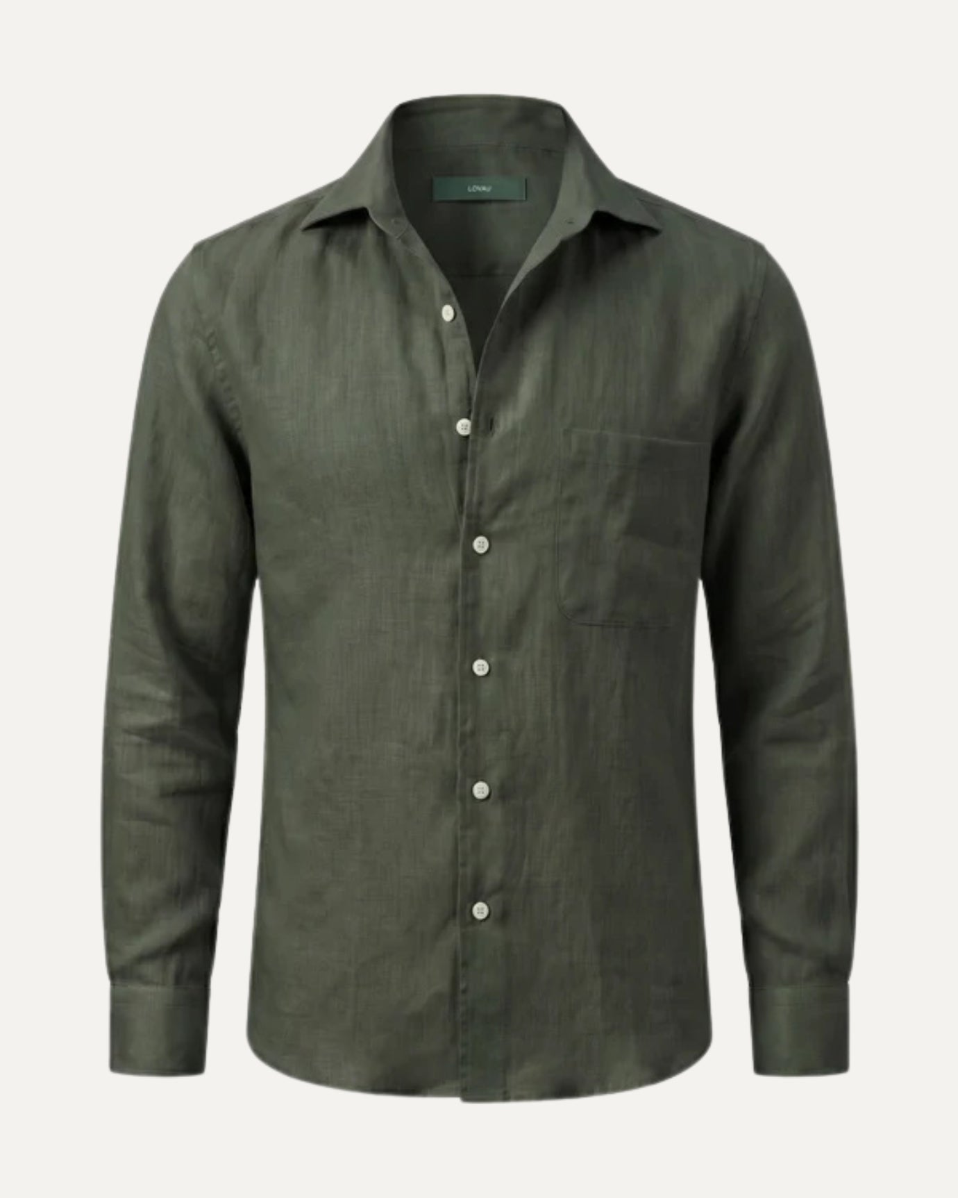 Dark green Italian linen shirt, classic tailored fit for men
