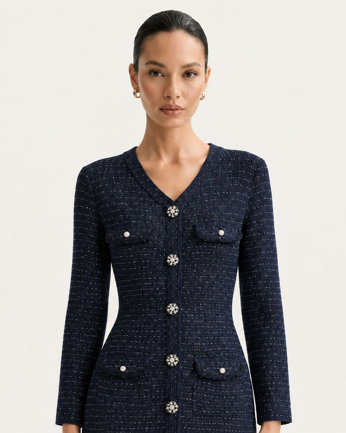 NY Elegant Slim-Fit Textured Long Knit Dress