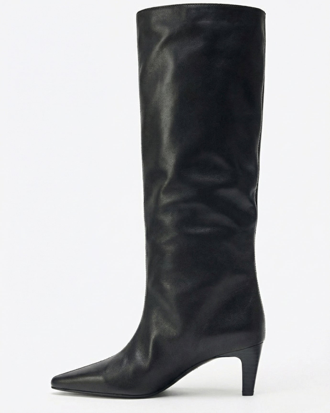 Divina Leather Boots Wide-Leg Kitten Heel  Boots
