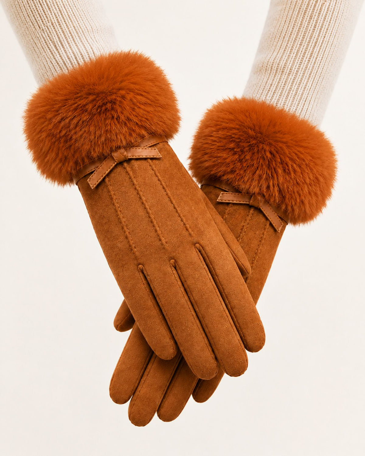 Divina Three-Rib Bow Plush Velvet Gloves