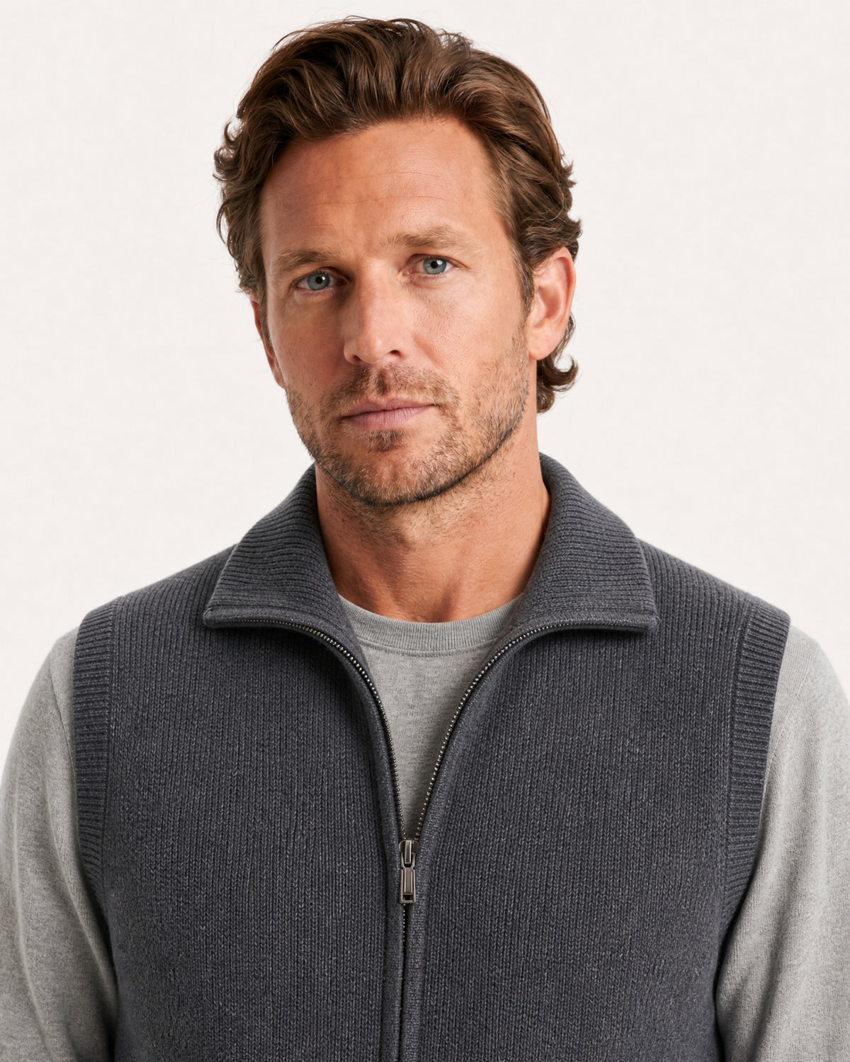 Cashmere Knit Zip Vest Collar