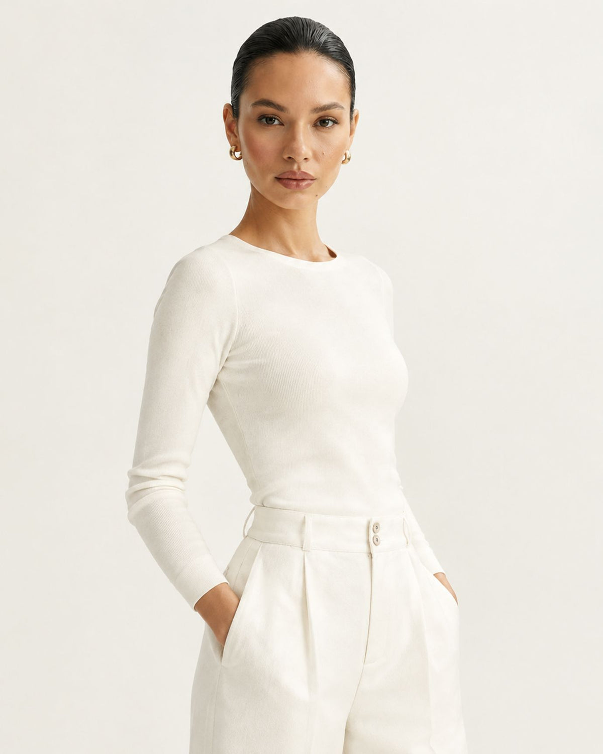 Drapey High-Waisted Wool Wide-Leg Woman Trousers
