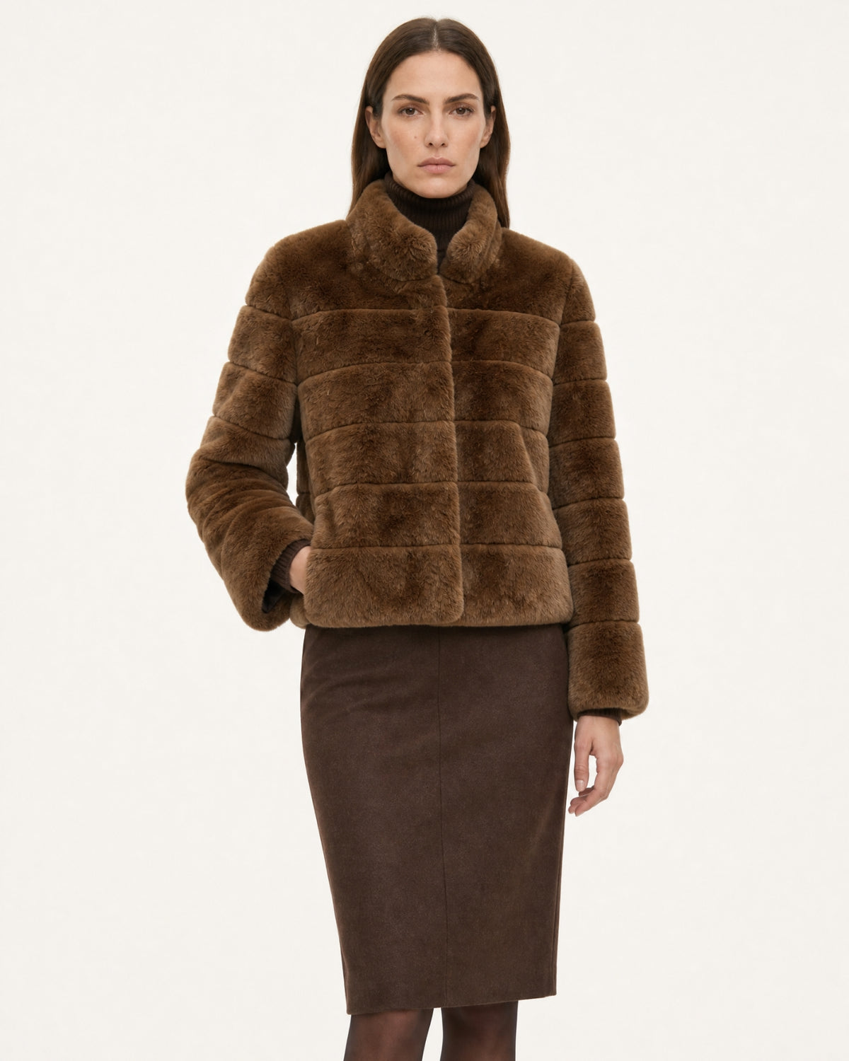 Rihanna Stand Collar Short Rex Rabbit Fur Jacket