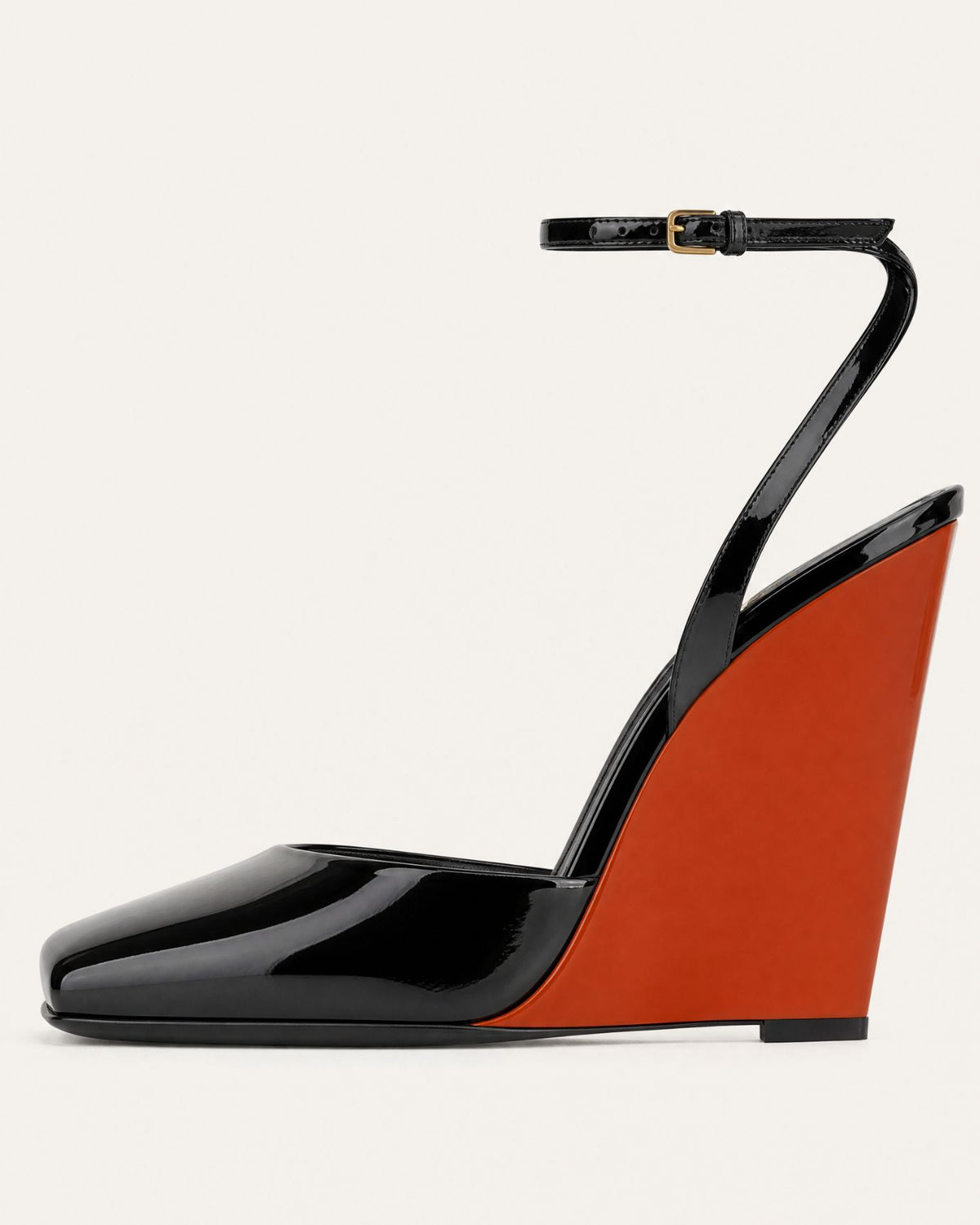 Lovau Strappy Patent Leather Peep-Toe Wedges