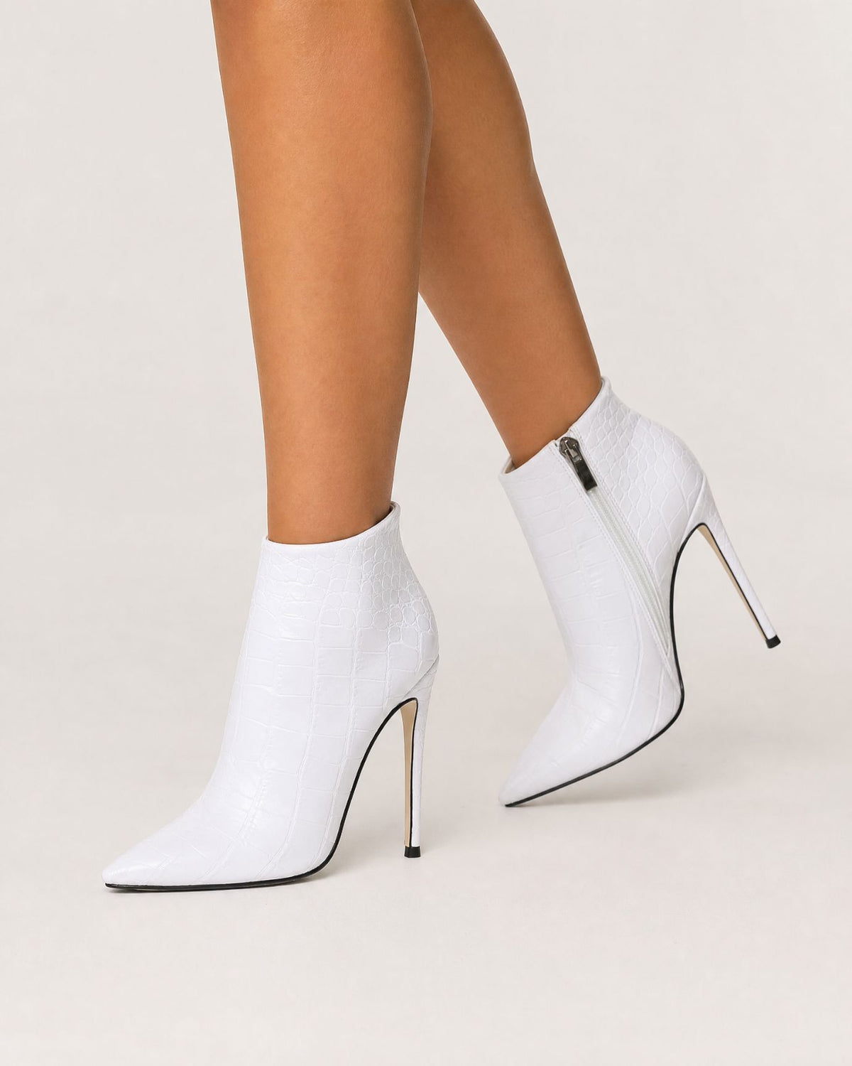 Pointed-Toe Stiletto Booties with Side Zip