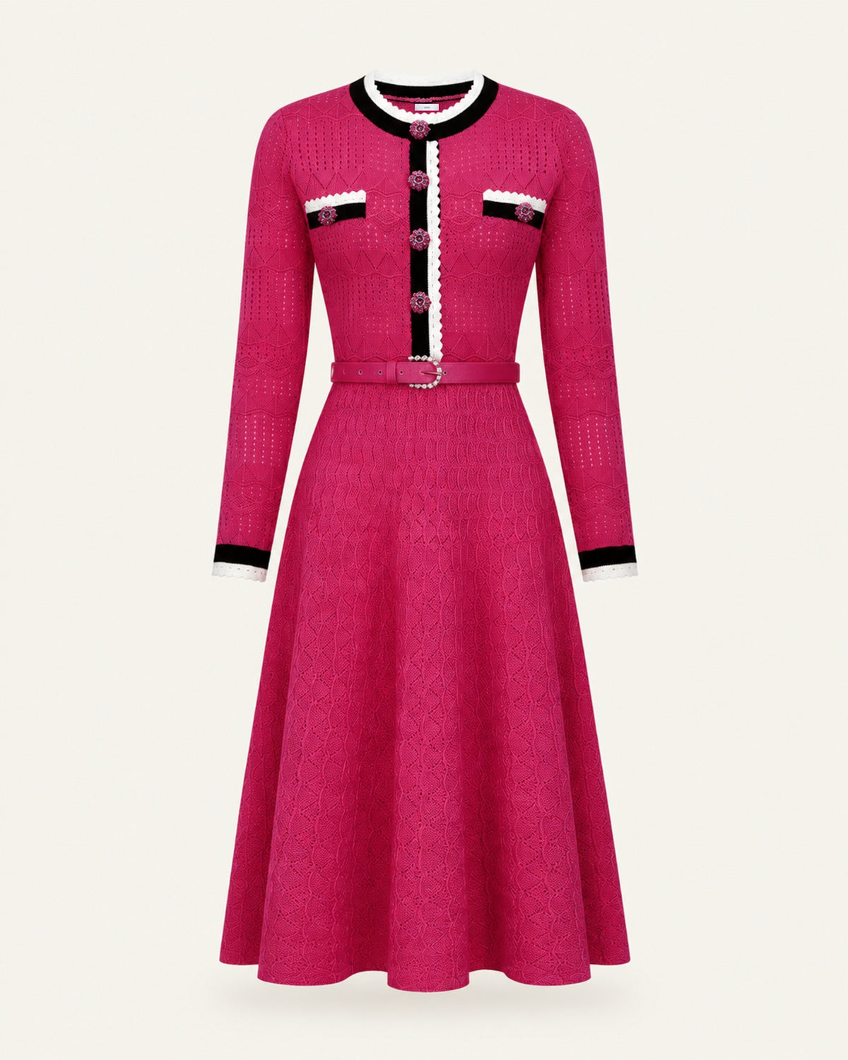 Celia Long-Sleeve Belted Cutout Dress
