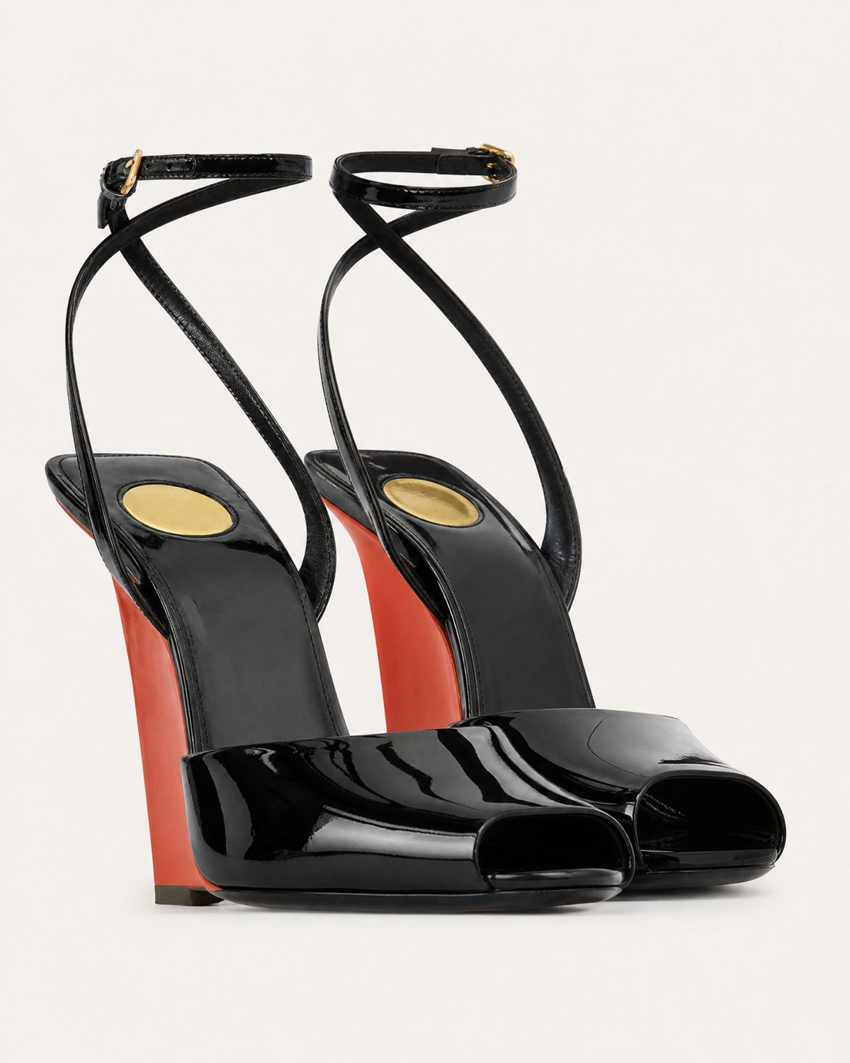 Lovau Strappy Patent Leather Peep-Toe Wedges