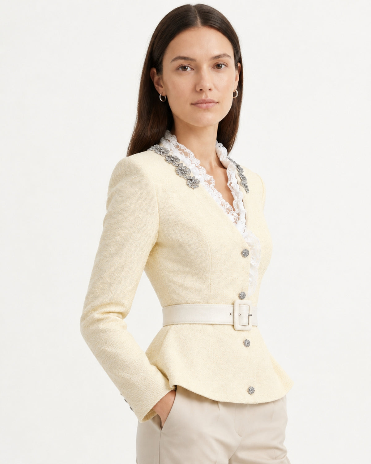 Rhinestone Embellished Lace Trim Cardigan