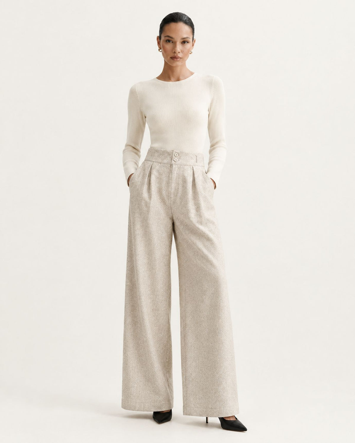 Drapey High-Waisted Wool Wide-Leg Woman Trousers