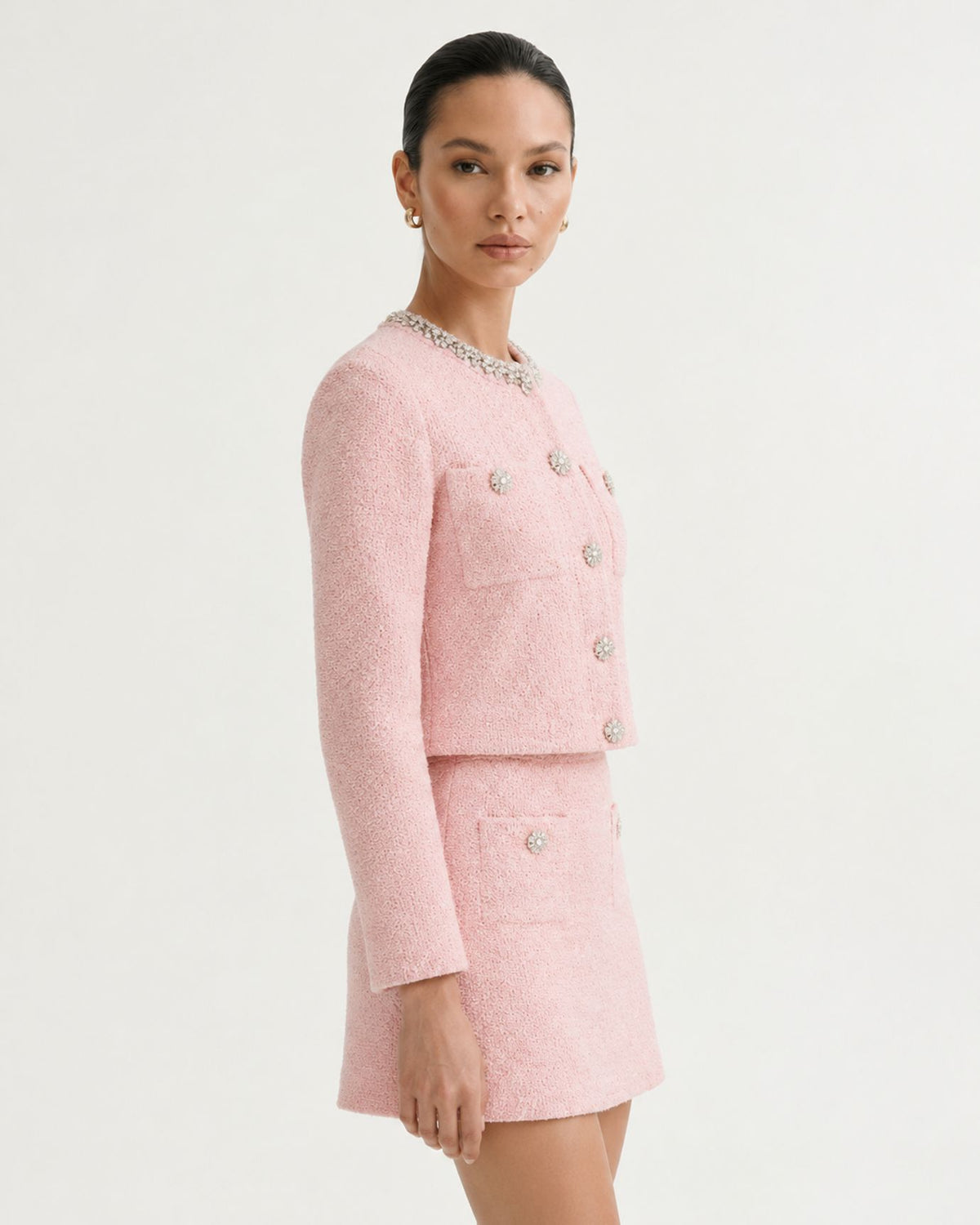 Pink Sparkle-Trim Knit Sweater and Skirt Set