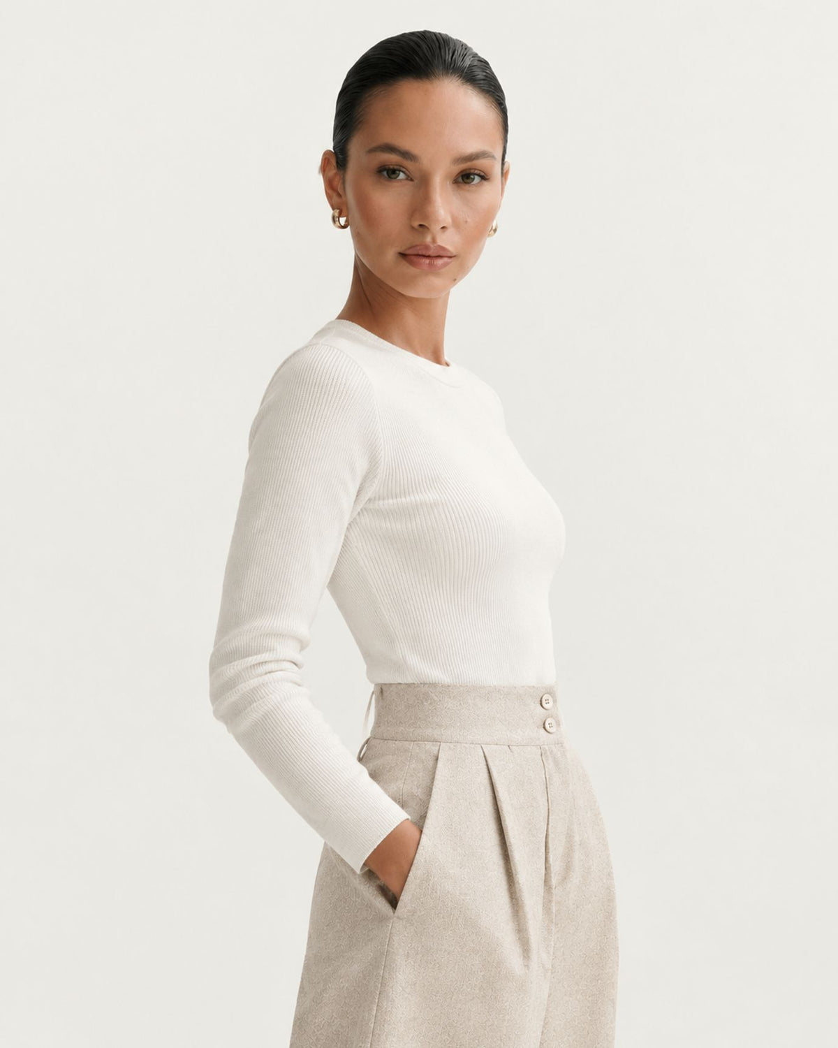 Drapey High-Waisted Wool Wide-Leg Woman Trousers