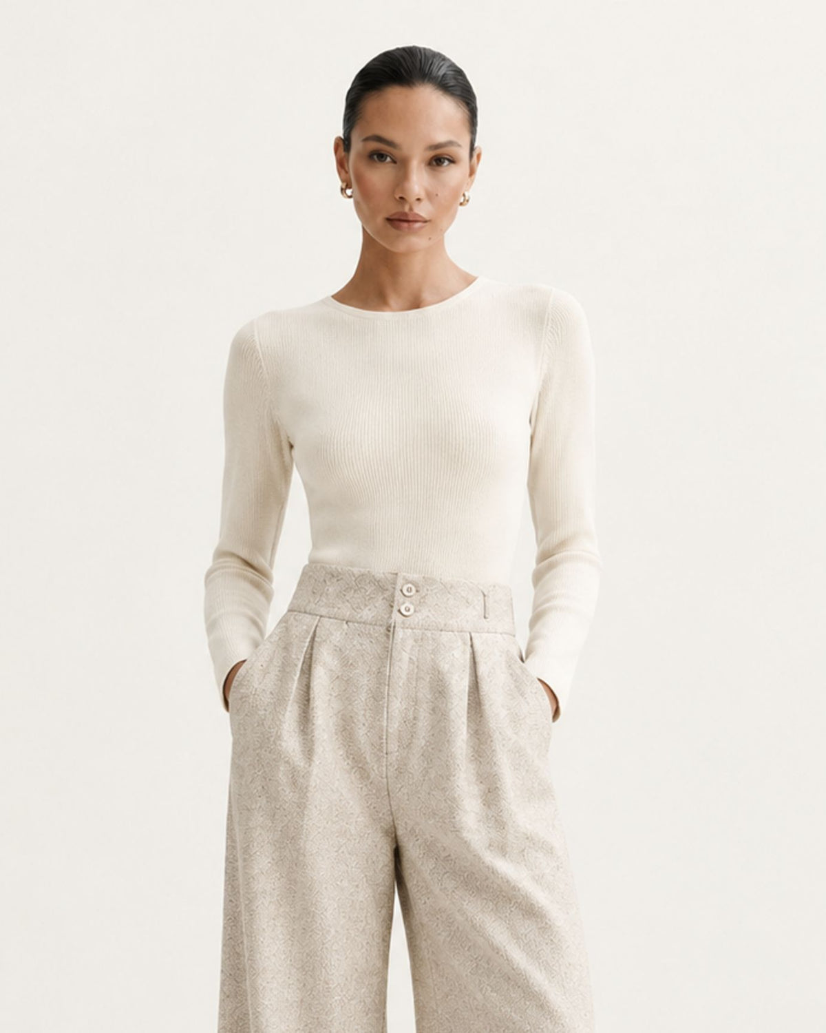 Drapey High-Waisted Wool Wide-Leg Woman Trousers