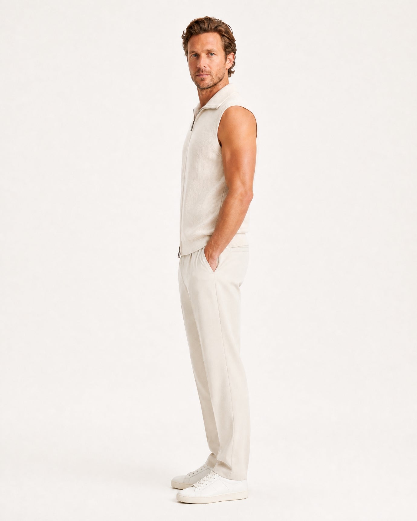 Cashmere Knit Zip Vest Collar