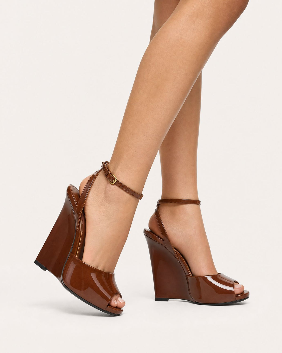 Lovau Strappy Patent Leather Peep-Toe Wedges