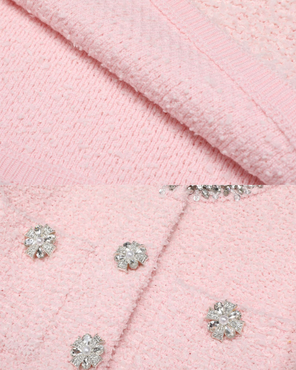Pink Sparkle-Trim Knit Sweater and Skirt Set