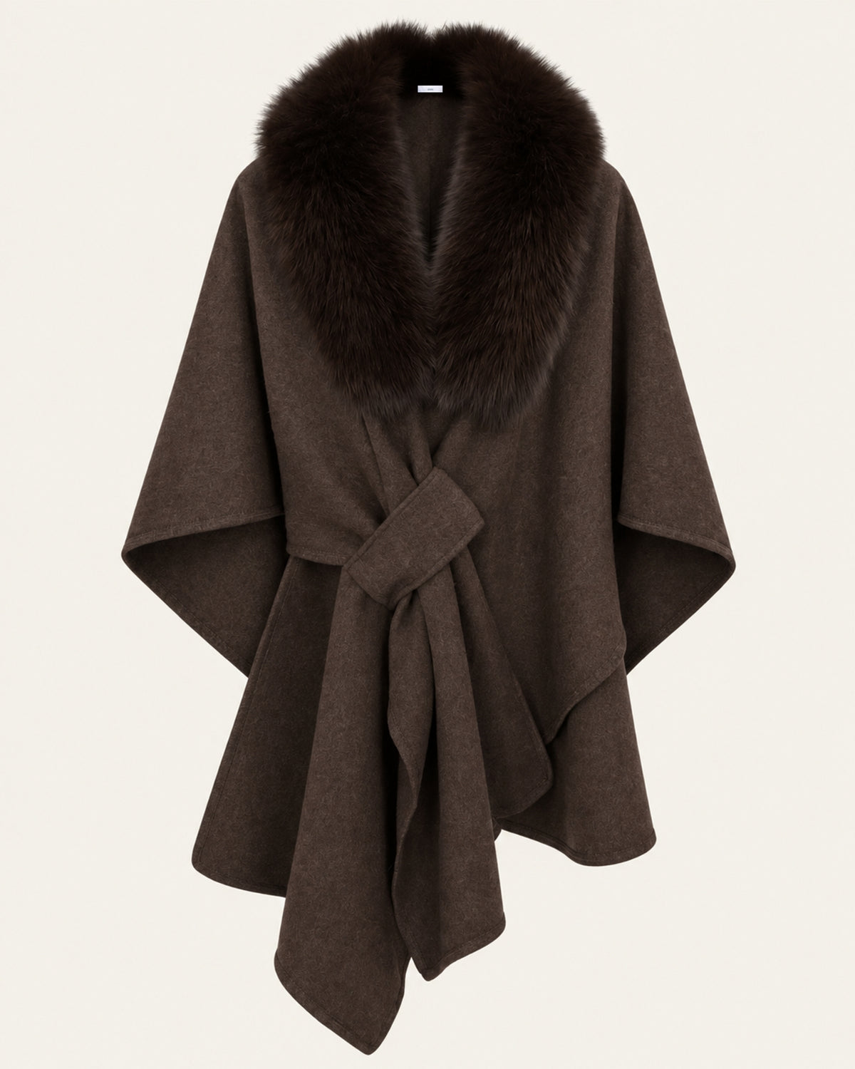 Real Fox Fur Collar Knit Cape Wool Shawl