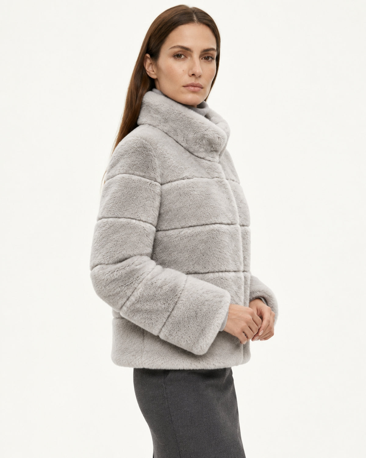 Rihanna Stand Collar Short Rex Rabbit Fur Jacket