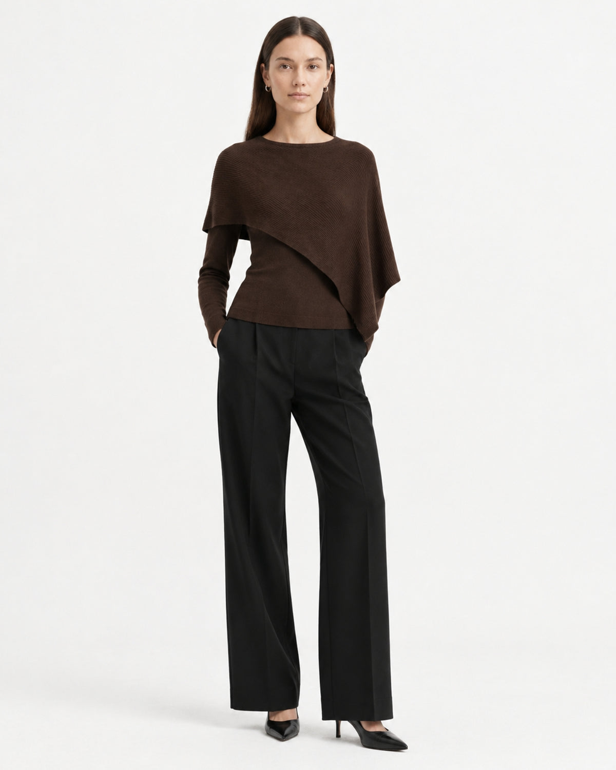 Mina Asymmetrical Draped Knit Shawl Top