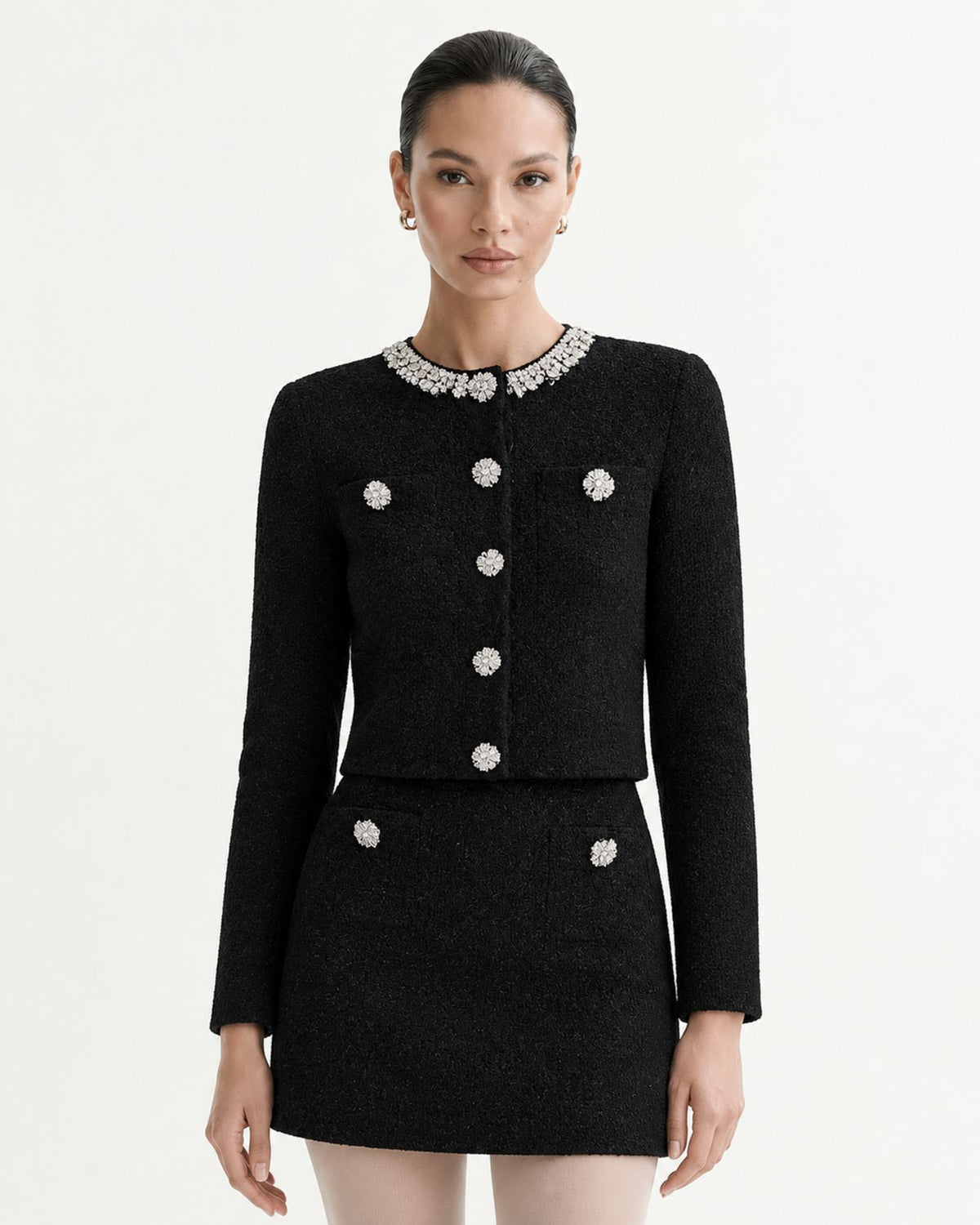 Pink Sparkle-Trim Knit Sweater and Skirt Set